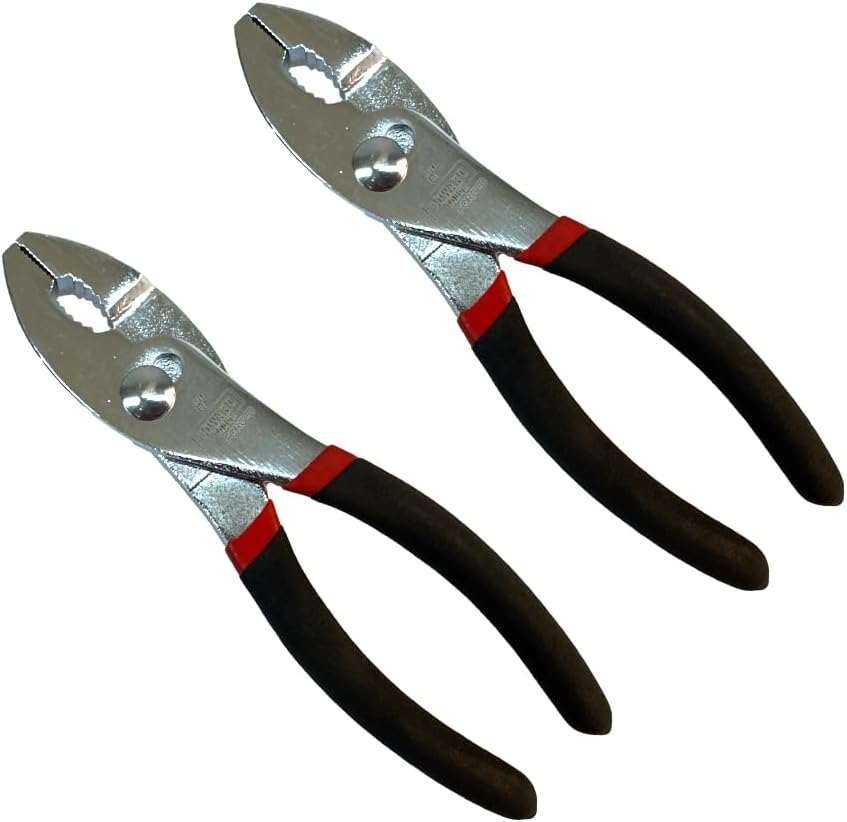 Edward Tools Slip Joint Pliers 6” - Heavy Duty Carbon Steel with Rubber Grip Handle - Fine Grip Teeth in Front and Coarse Teeth in Back - Rust Resistant Finish