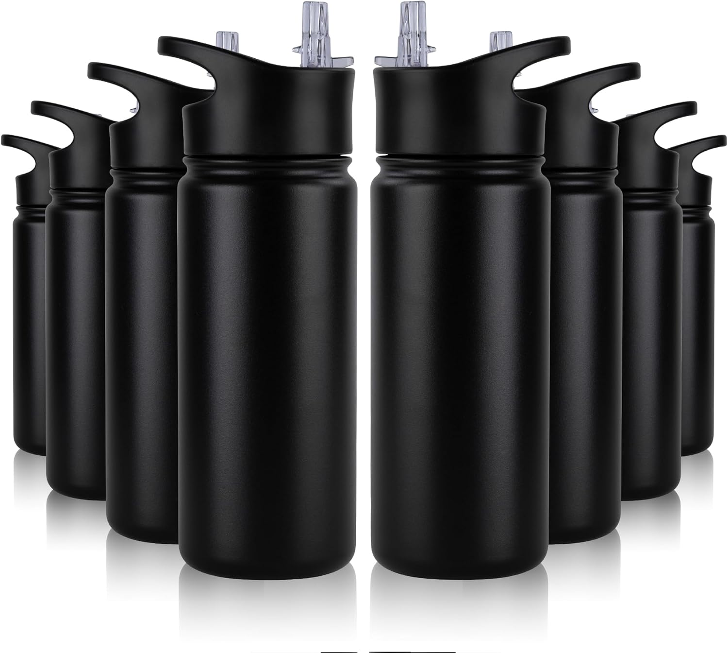 40 oz Insulated Water Bottle with Straw, Stainless Steel Sports Water Bottles with 2 Lids (Straw and Wide Mouth lid), Double Wall Vacuum, Leakproof, BPA-Free, Black