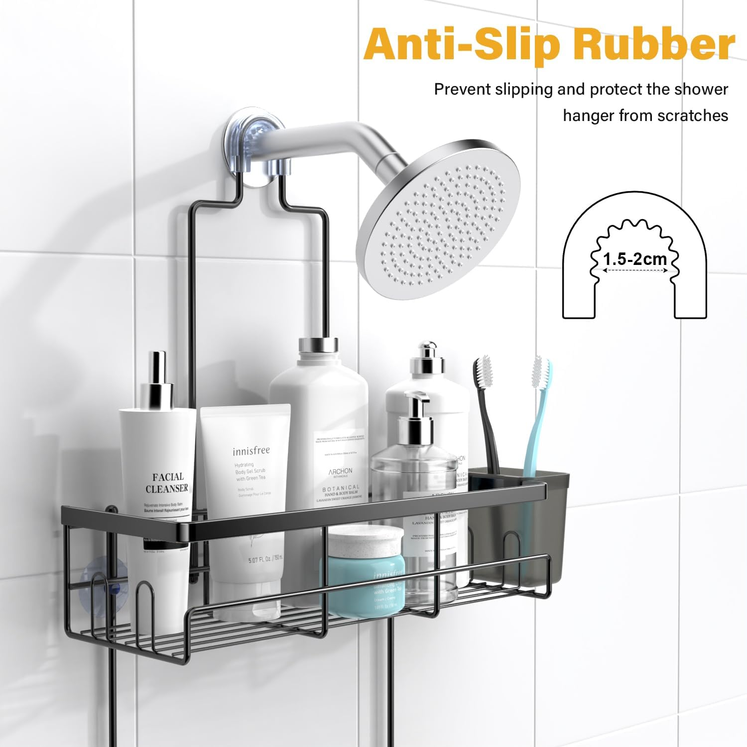 Shower Caddy Hanging Bathroom Organizer: Rustproof Shelf for Inside Shower - No Drilling Racks Over Showerhead - Bath Shelves for Shampoo Soap