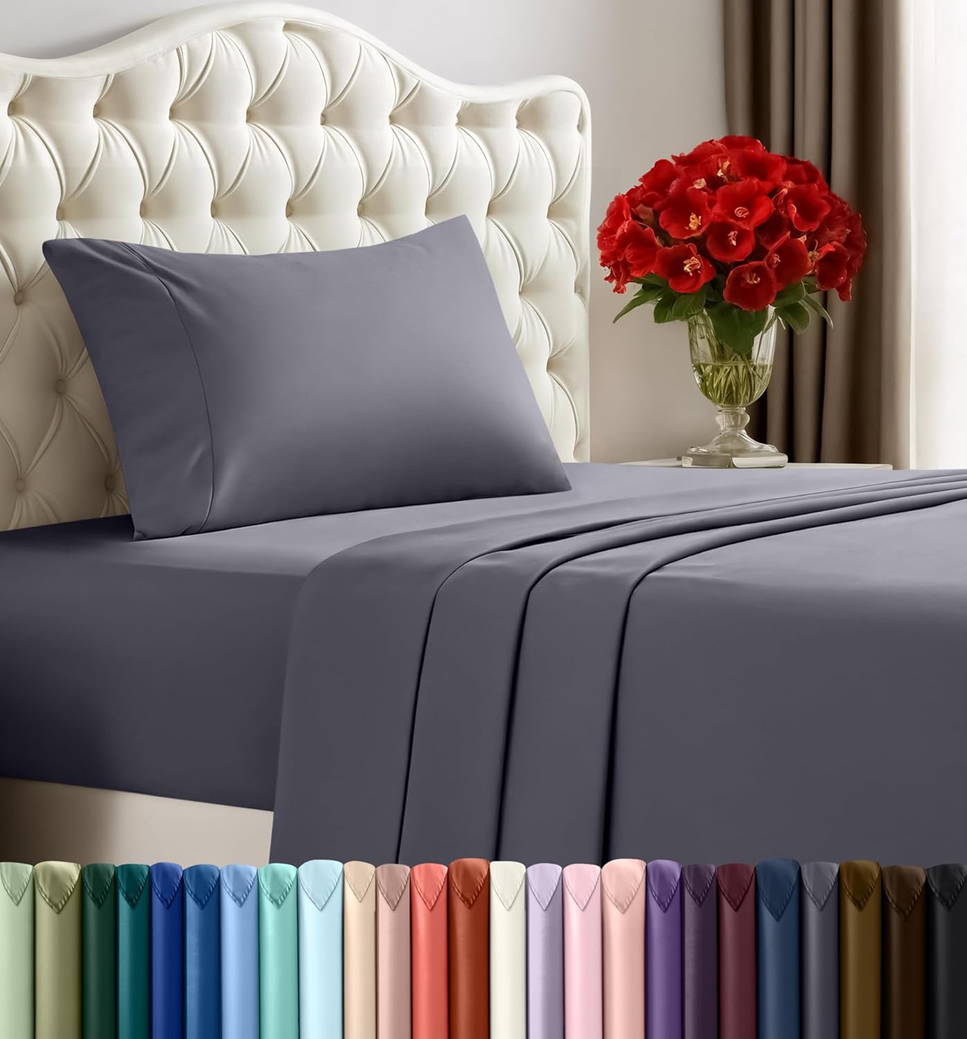 Utopia Bedding Queen Size Sheet Set – 4 Piece Bed Sheets, Soft and Breathable Microfiber, Includes 1 Fitted Sheet, 1 Flat Sheet and 2 Pillowcases – Oeko Tex (Grey)