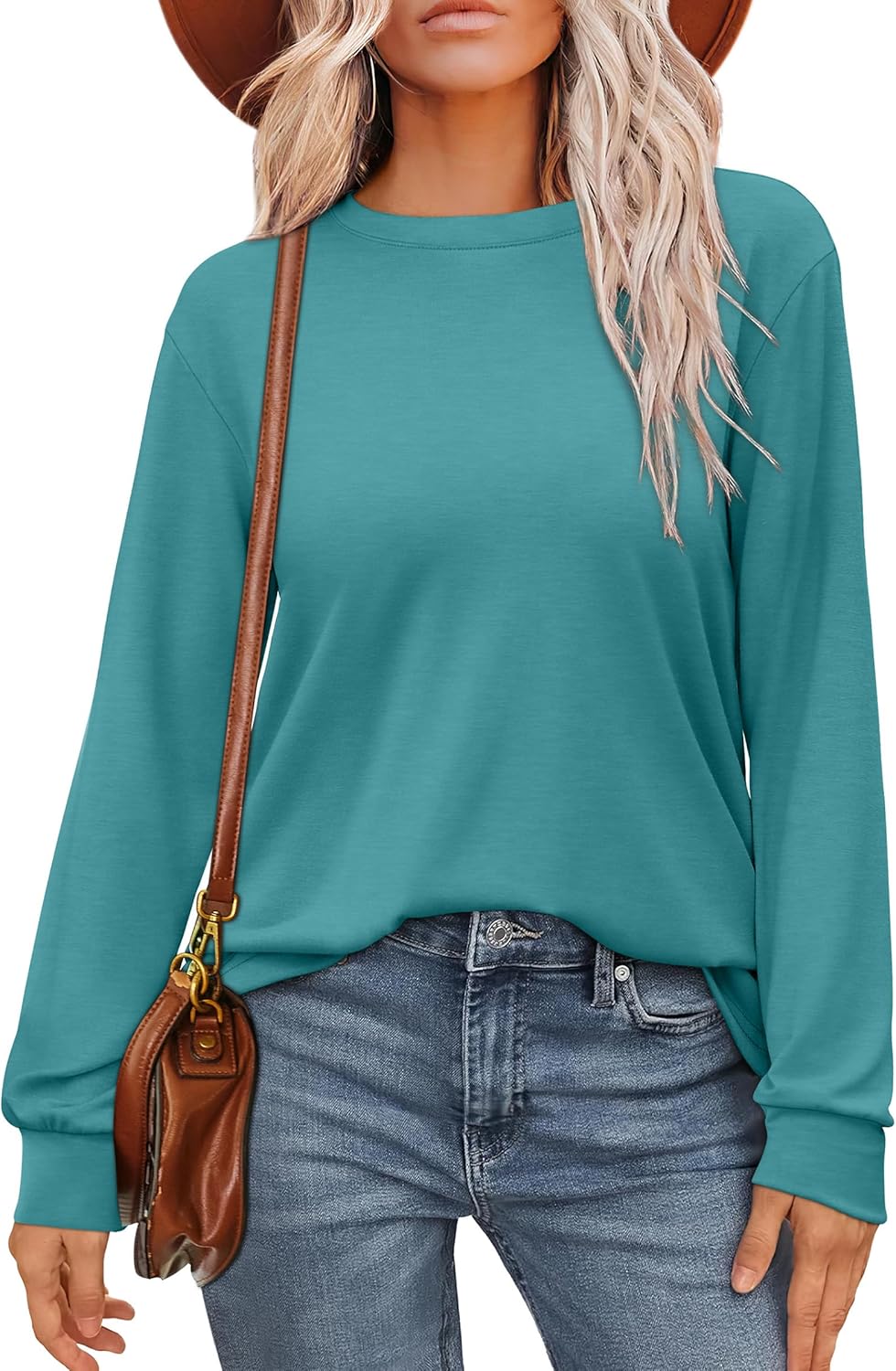 WIHOLL Womens Long Sleeve Shirts Loose Fits Fall Outfits Basic Casual Tunic Tops Crewneck Clothes