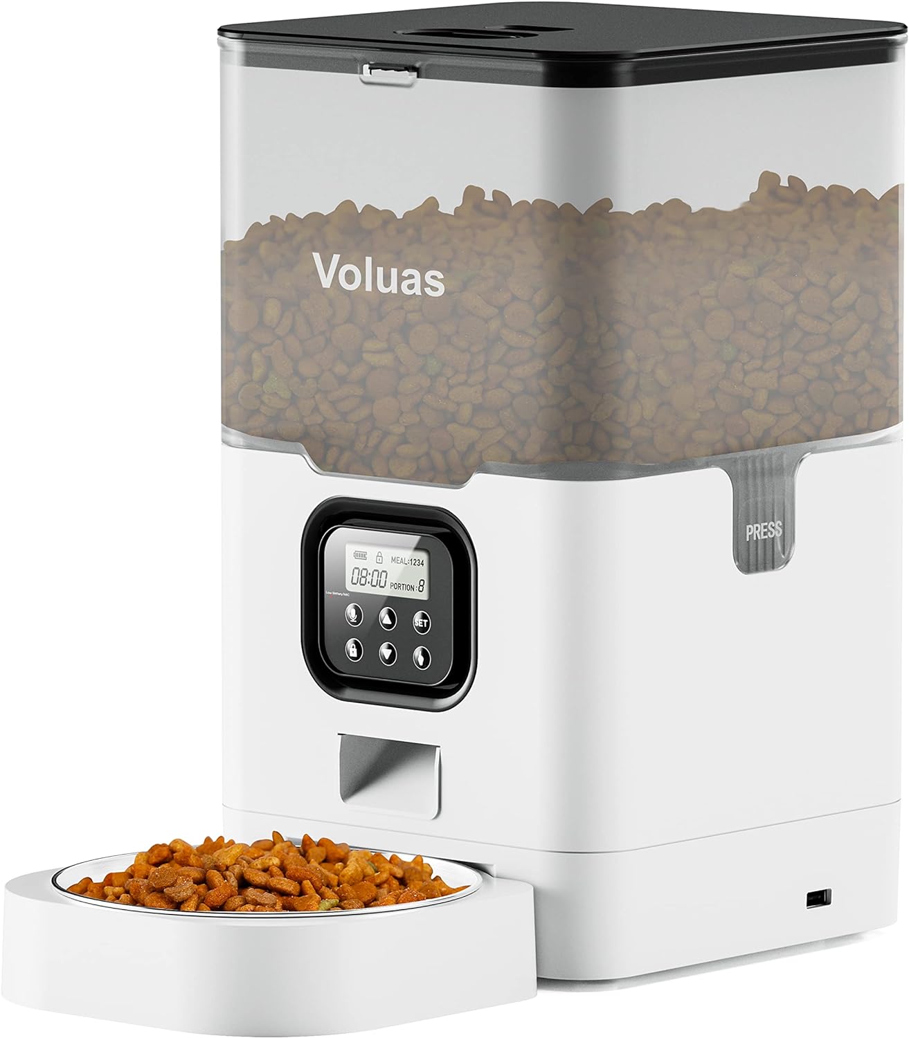 VOLUAS Automatic Cat Feeders - Timed Pet Feeder for Cats and Dogs with Dry Food Dispenser, Desiccant Bag, Programmable Portion Control, 4 Daily Meals, 10s Voice Recorder