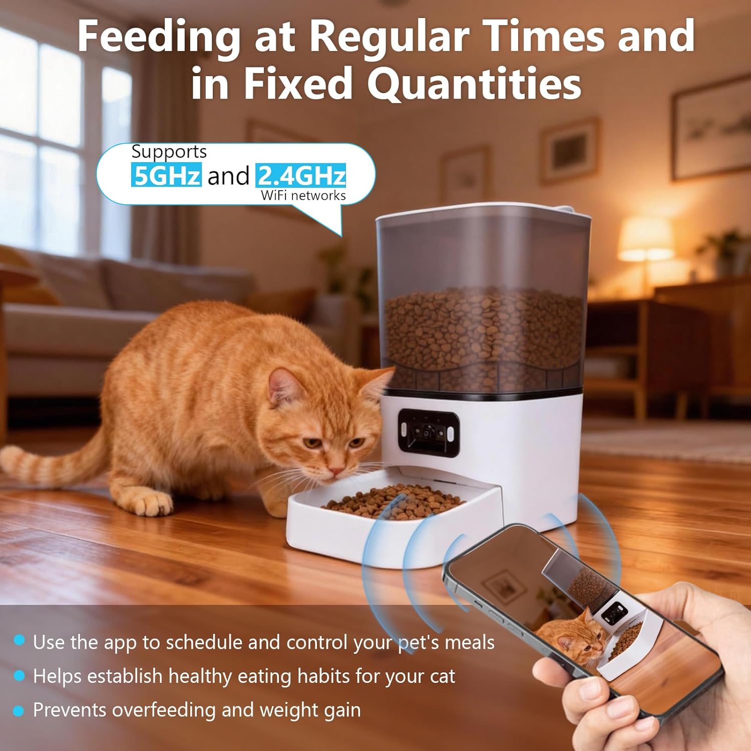 6L Automatic Cat Feeder, Cat Automatic Feeder with Camera, 180° Wide Angle 2MP & Two-Way Talk Feature & Voice Recording & 5GHz 2.4GHz WiFi