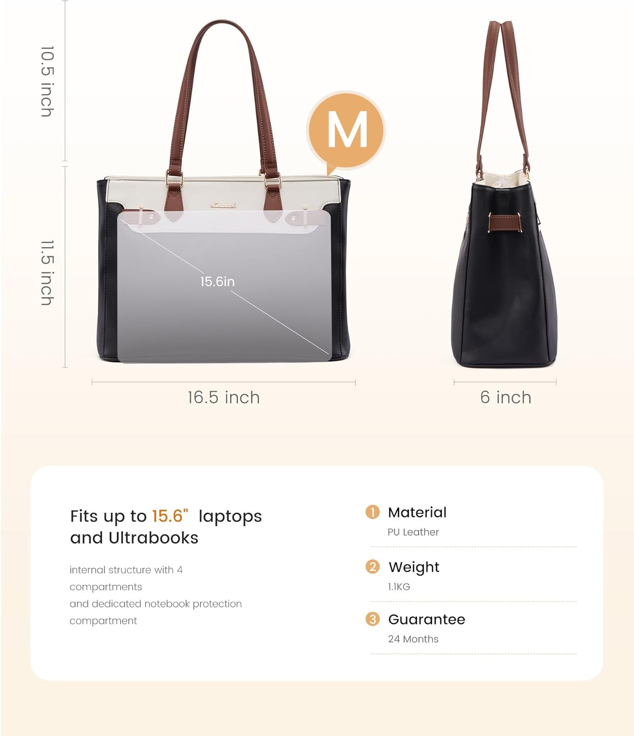 LOVEVOOK Laptop Tote Bag for Women Work, Teacher Tote Bag with Large Cup Holder, 15.6 Inch Waterproof Leather Computer Bag