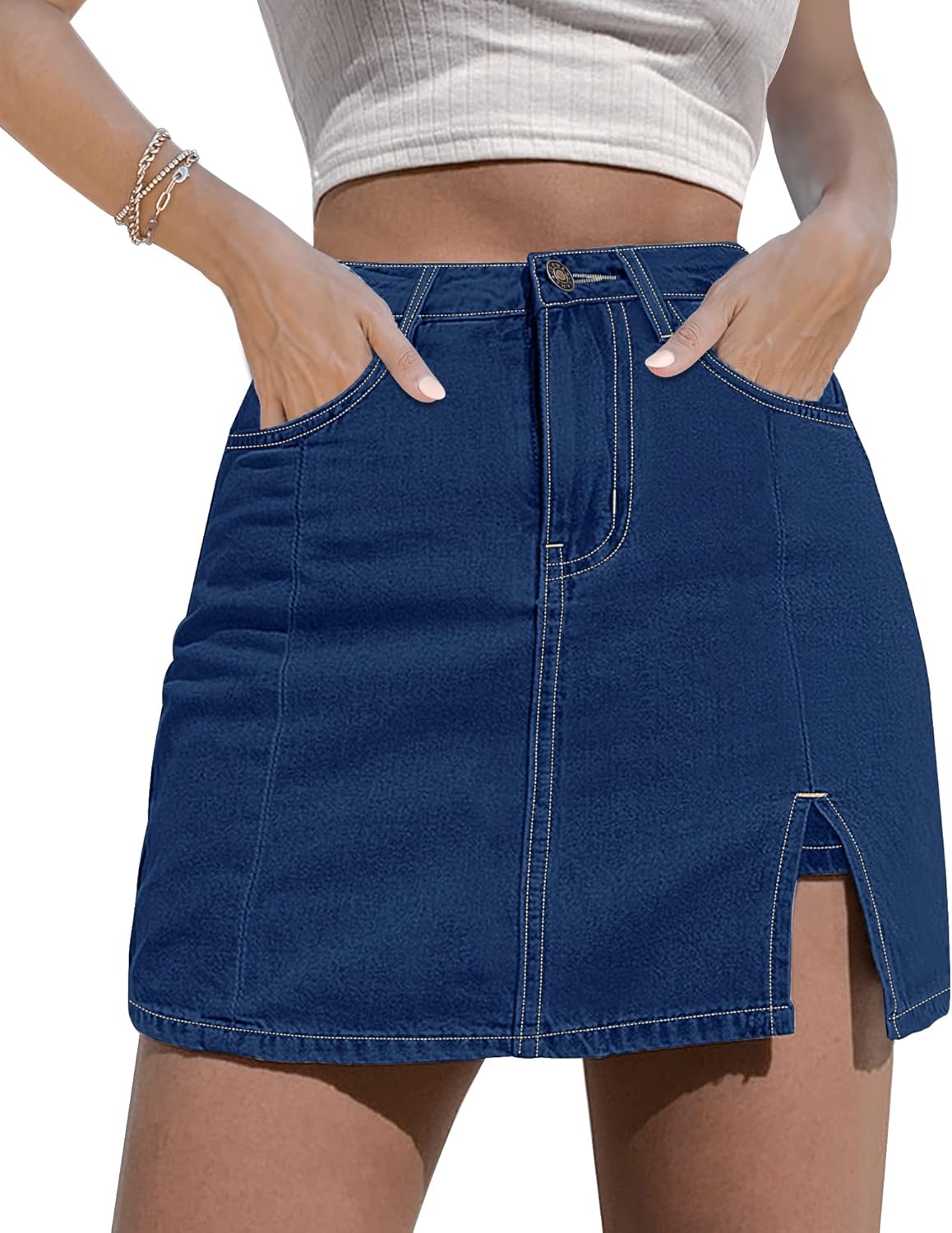 luvamia Skorts Skirts for Women Denim Mini Skirt Side Slit with High Waisted Jean Shorts Stretchy