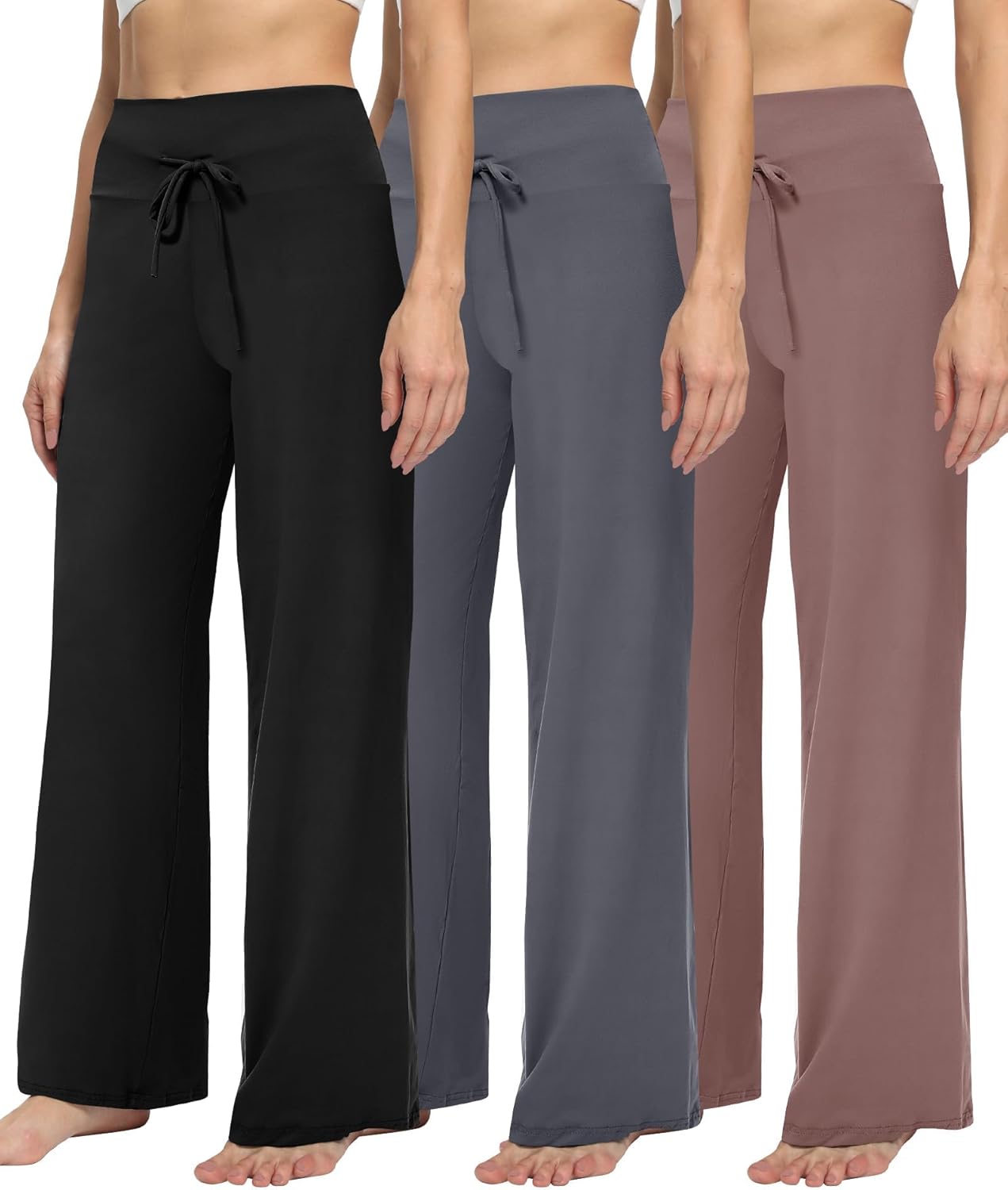 TNNZEET 3 Pack Women's Wide Leg Pants with Pockets - Casual Loose Yoga Trouser Pants Sweatpants Palazzo Lounge Pajama Pants