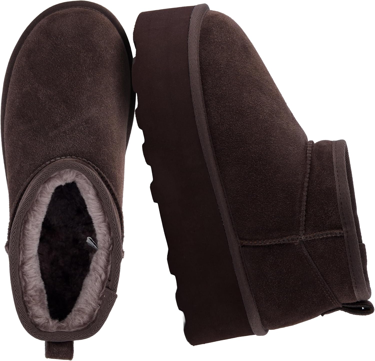 CUSHIONAIRE Hippy Women’s Platform Ankle Boots – Genuine Suede, Faux Fur Lining, Cozy Winter Slip-On Design, Comfortable Footwear with Wide Widths Available