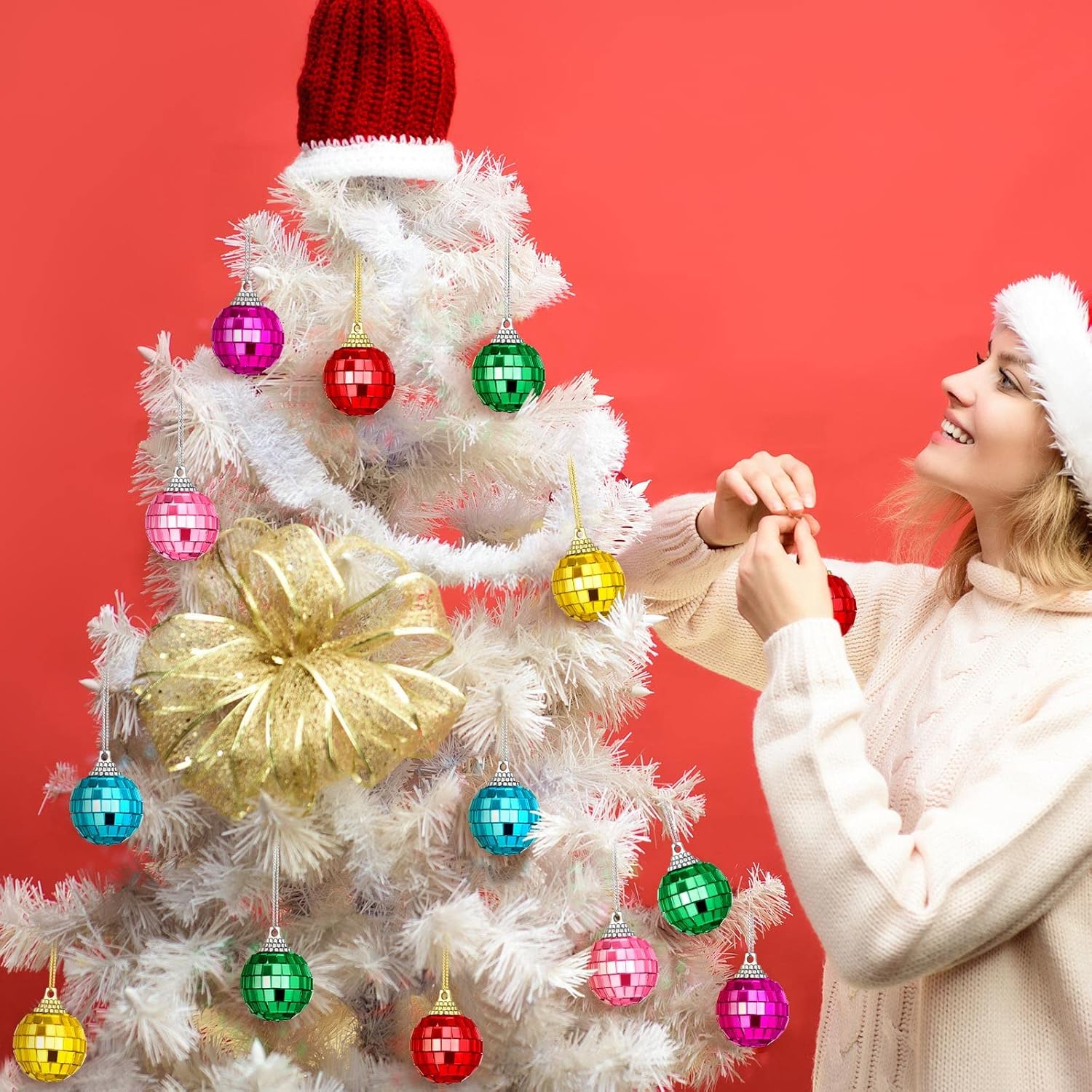 BBTO 24 Pieces Mini Christmas Disco Balls 70s Party Decor Christmas Tree Decoration Hanging Reflective Mirror Disco Ball Decoration for Birthday Party Decor(1.18 Inch,Multicolored)