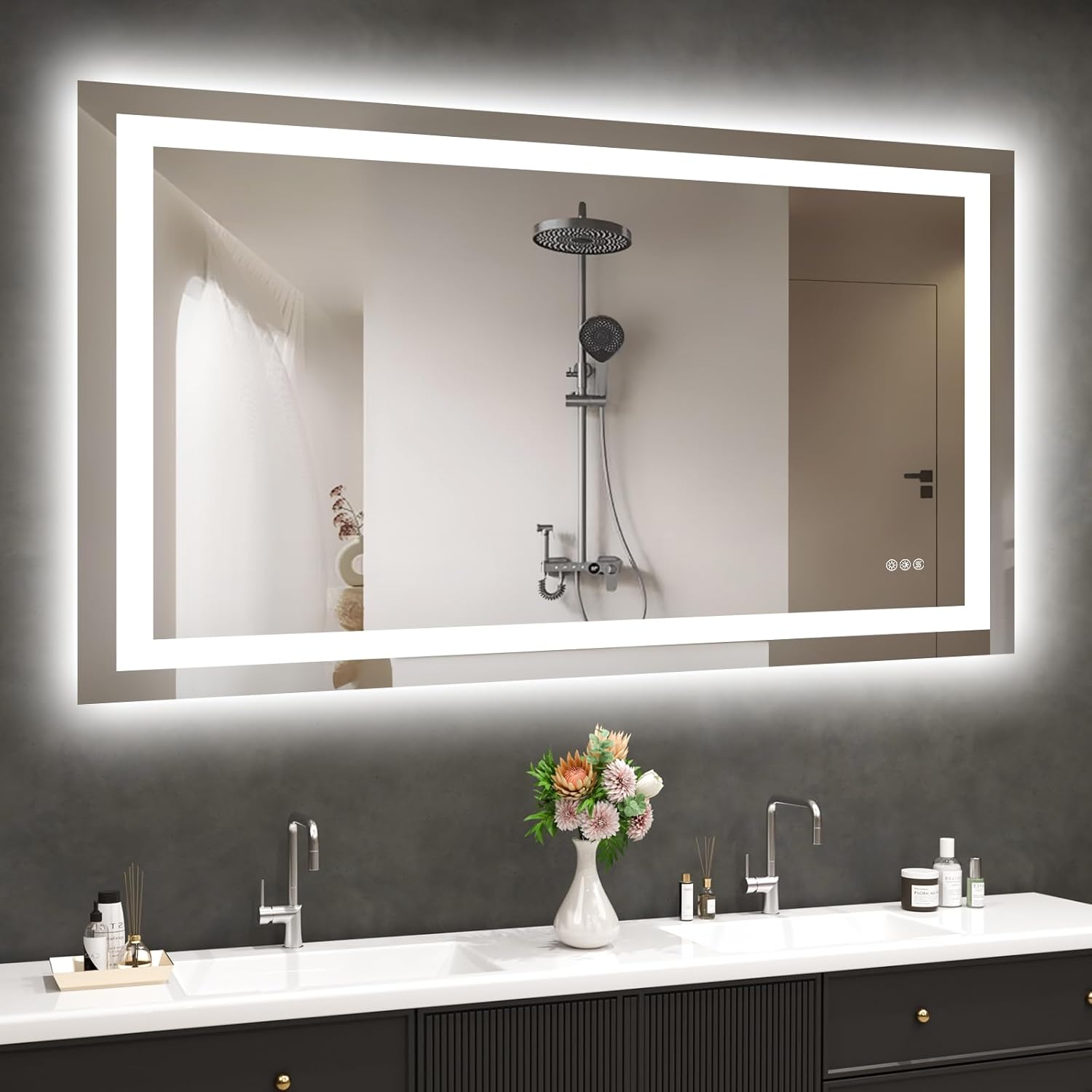 40X32 LED Bathroom Mirror with Lights, Anti-Fog, Dimmable, Backlit + Front Lit, Smart Bathroom Vanity Mirror, Memory Function, Shatterproof, Tempered Glass (Horizontal/Vertical)
