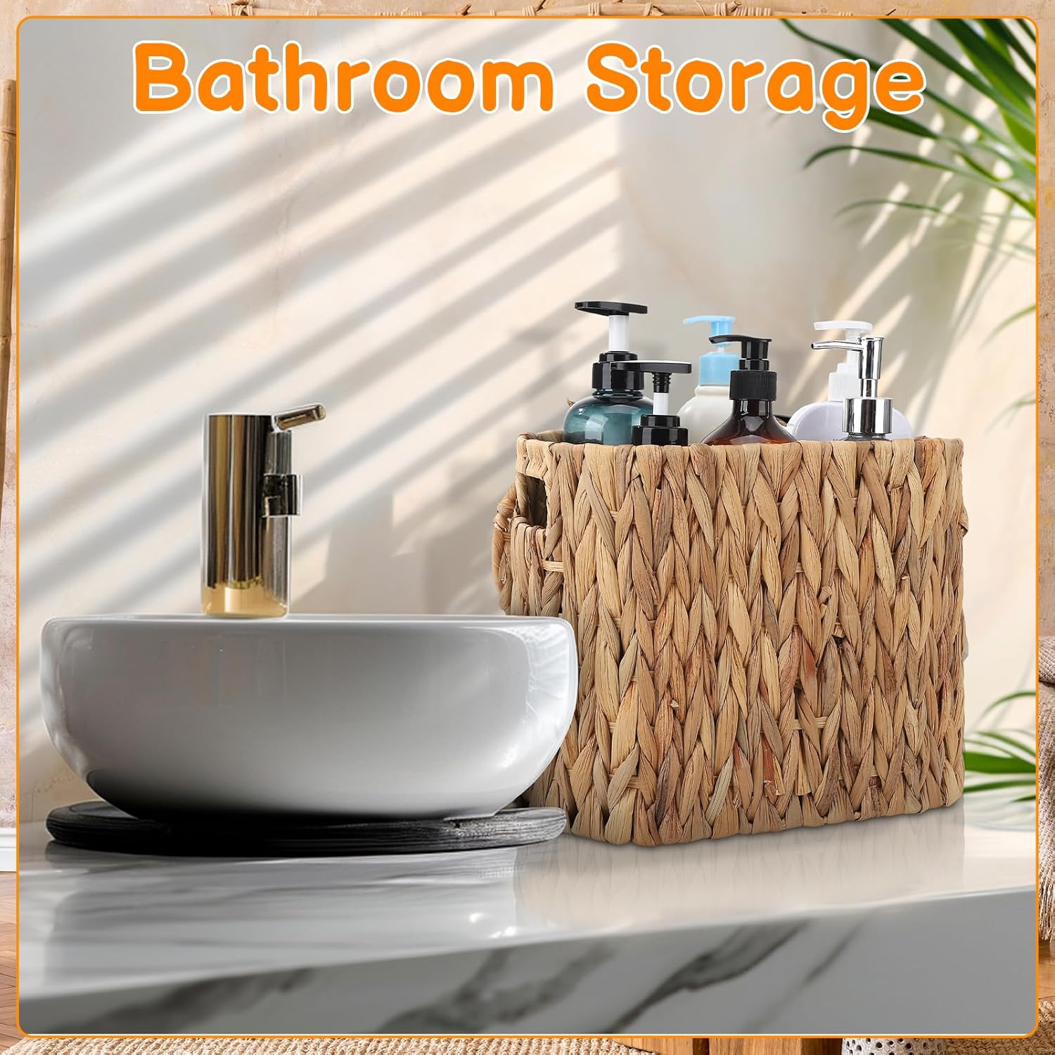 2 Pcs Toilet Paper Storage Baskets with Lids and Built-in Handles Water Hyacinth Toilet Paper Baskets for Bathroom Home Accessories Organizer