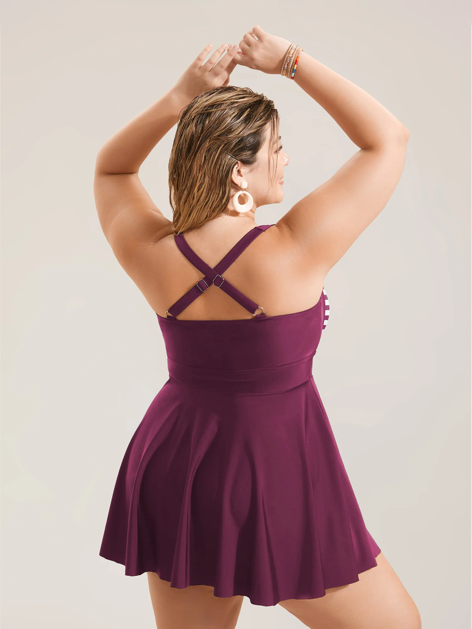 Stripes Patchwork Tie Knot Cross Straps Swim Dress