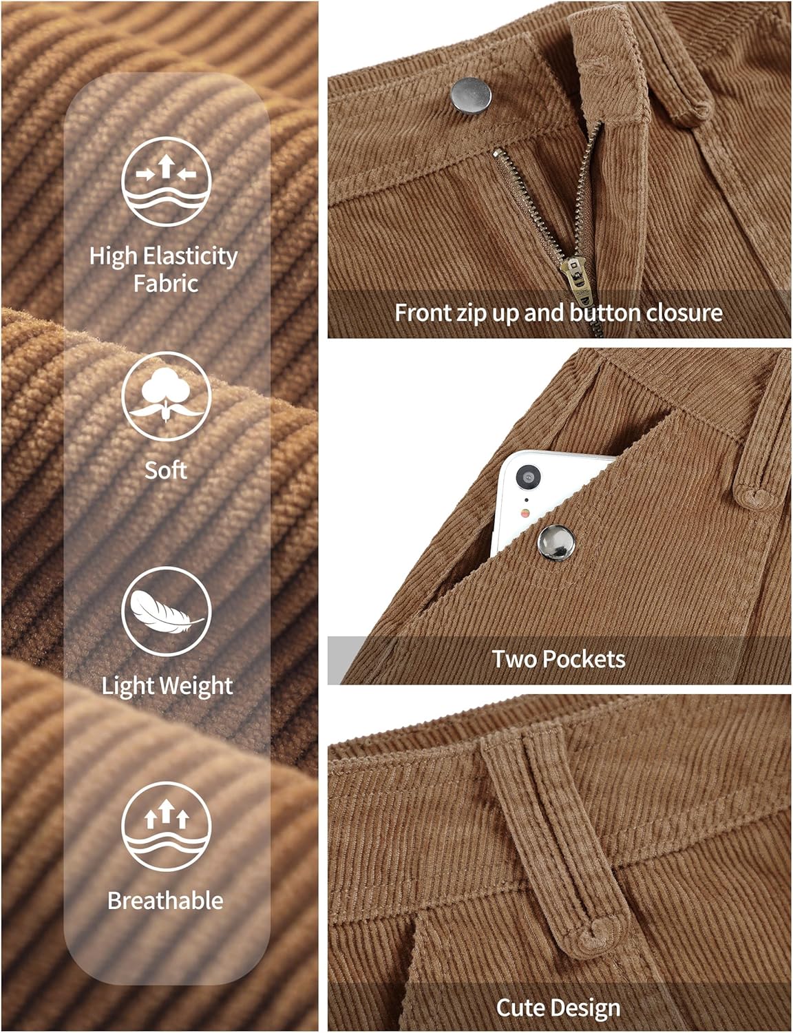 Fengbay Corduroy Skirt Women Casual High Waist Fall Winter A Line Mini Skirts for Women with Pocket