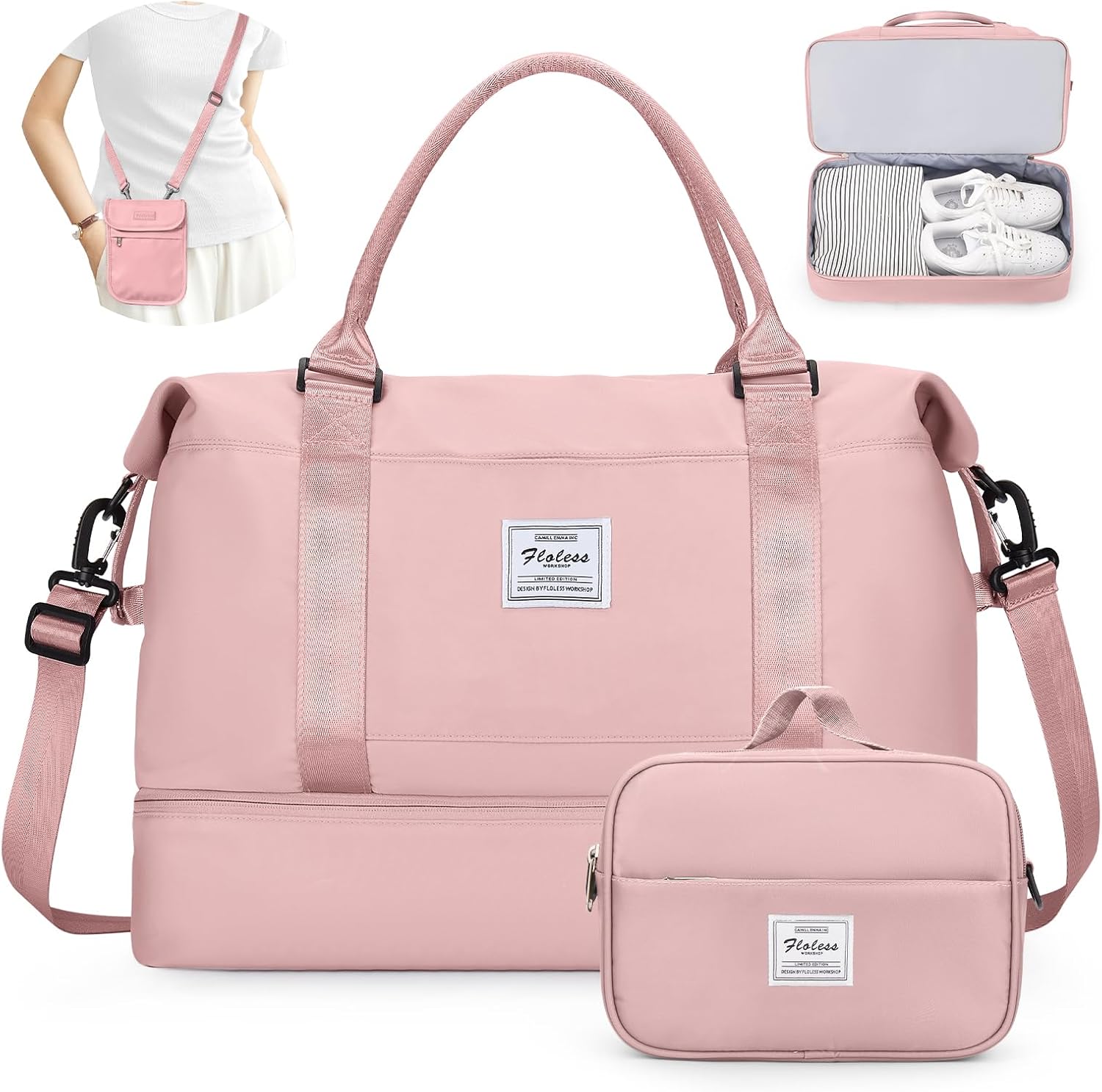 Weekender Bags for Women,Personal Item Travel Bag with Shoes Compartment,Overnight Travel Duffel Bag with Toiletry Bag