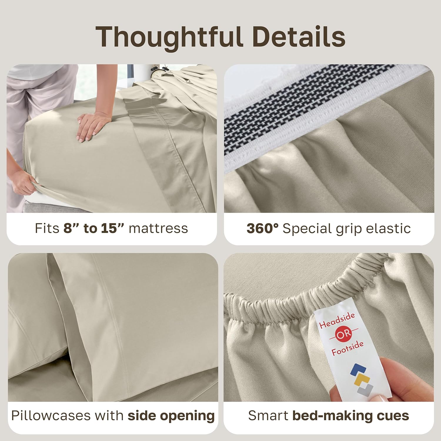 California Design Den Split King Sheet Set - Luxury 800 Thread Count, 100% Cotton Sateen, Bedding Set with Deep Pockets Sheets - Beige