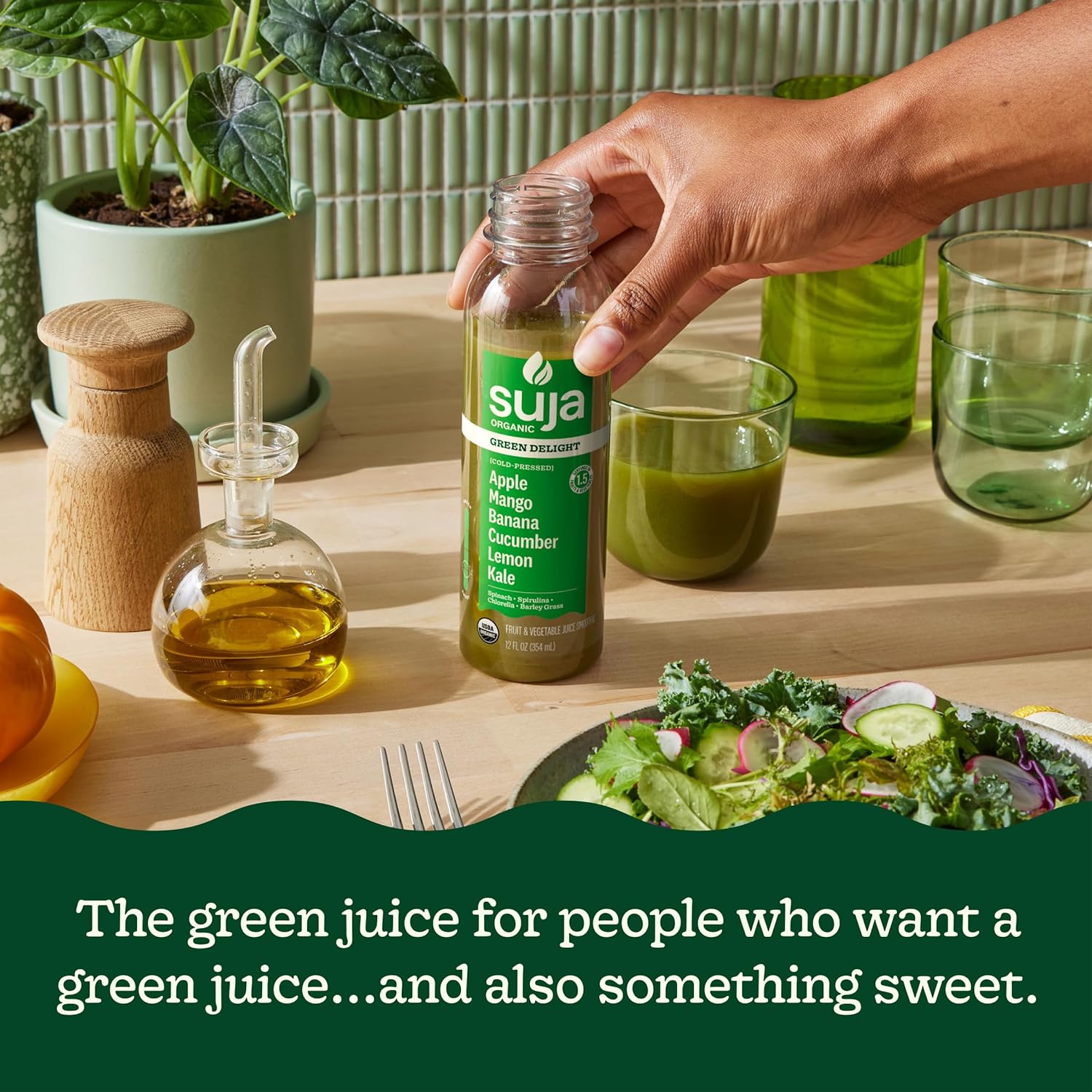 Suja Green Delight Organic & Cold Pressed Fruit and Vegetable Juice Smoothie, 12 Fl Oz Bottle