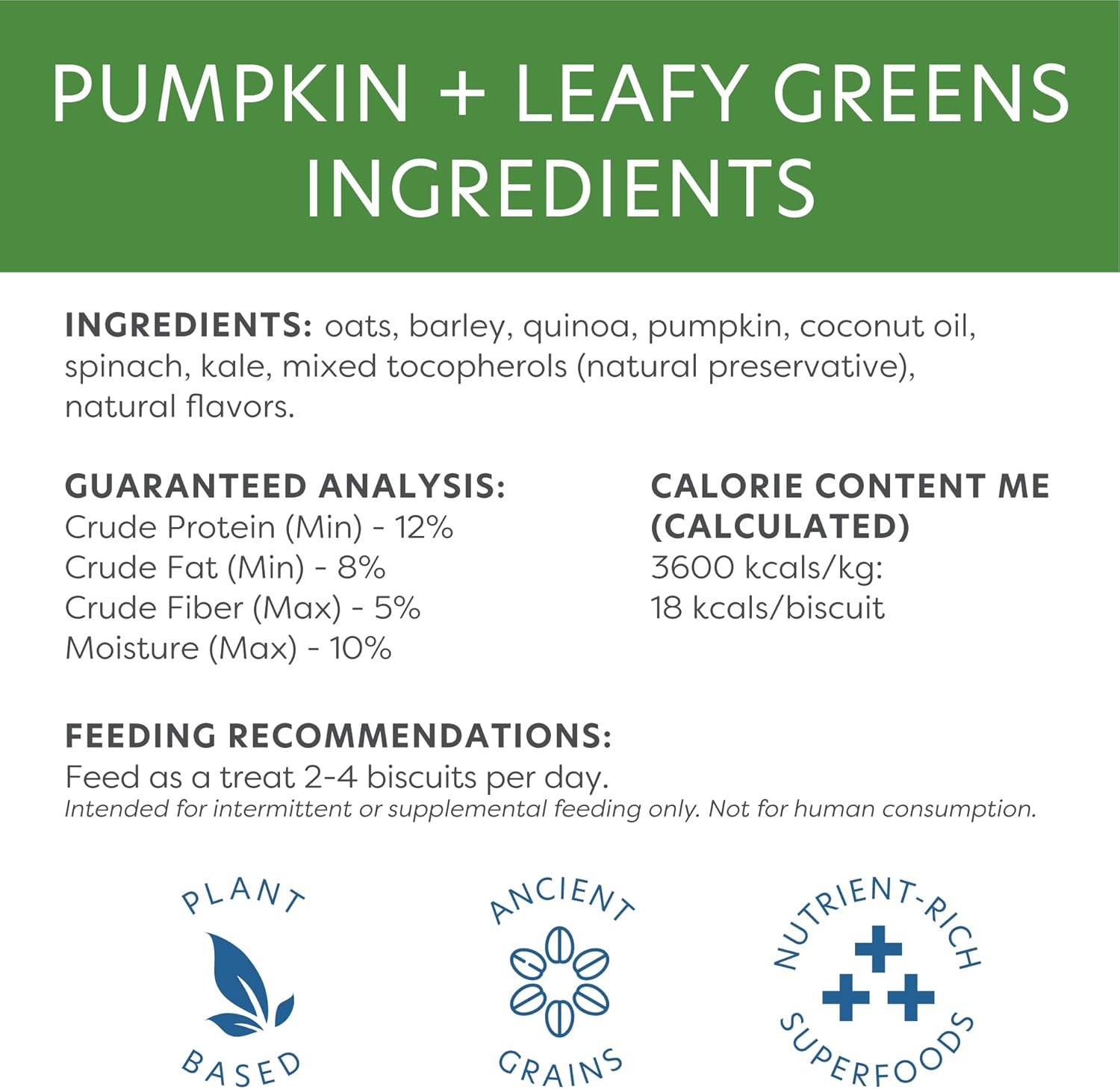 Body and Soul Pumpkin + Leafy Greens Crunchy Dog Treat - Superfood Biscuits Baked with Oats Barley & Quinoa - All-Natural Plant Based Clean Protein, No Additives or Fillers - Made in USA 2 Pack (20oz)