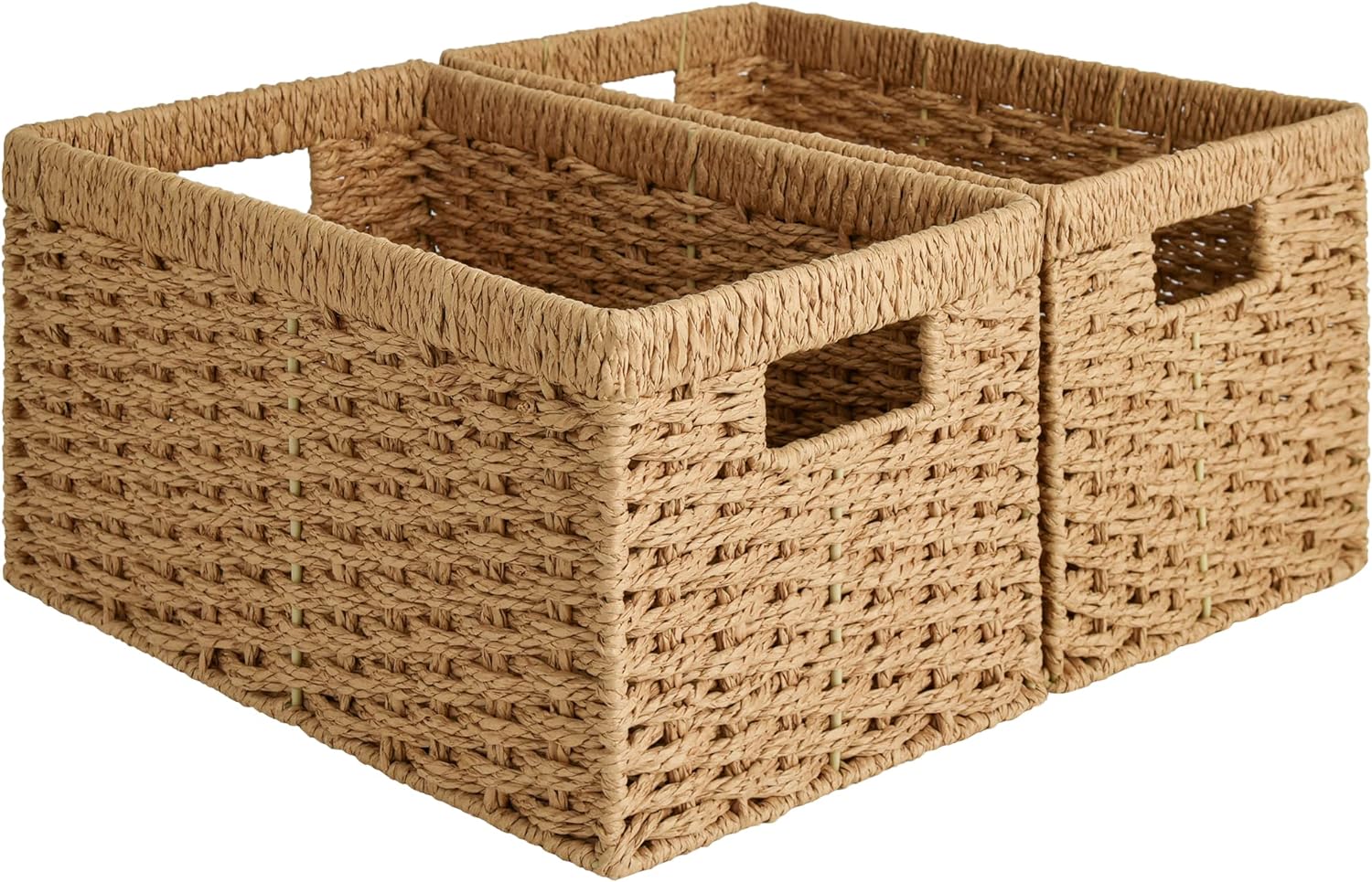 StorageWorks Wicker Basket, Baskets for Organizing, Storage Basket with Built-in Handles, Water Hyacinth Shelves (Medium 2-Pack, Natural Hyacinth)