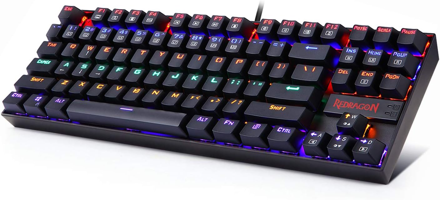 Redragon Mechanical Gaming Keyboard Wired, 11 Programmable Backlit Modes, Hot-Swappable Red Switch, Anti-Ghosting, Double-Shot PBT Keycaps, Light Up Keyboard for PC Mac
