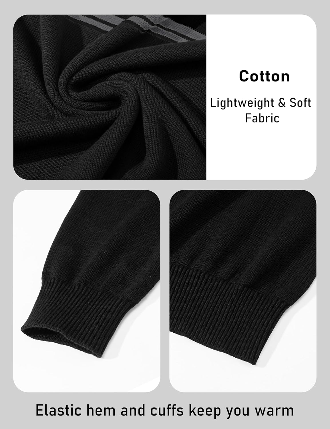 MAGCOMSEN Men's Sweaters 1/4 Zip Cotton Sweater Pullover Polo Sweaters Striped Fall Winter Warm Sweatshirts