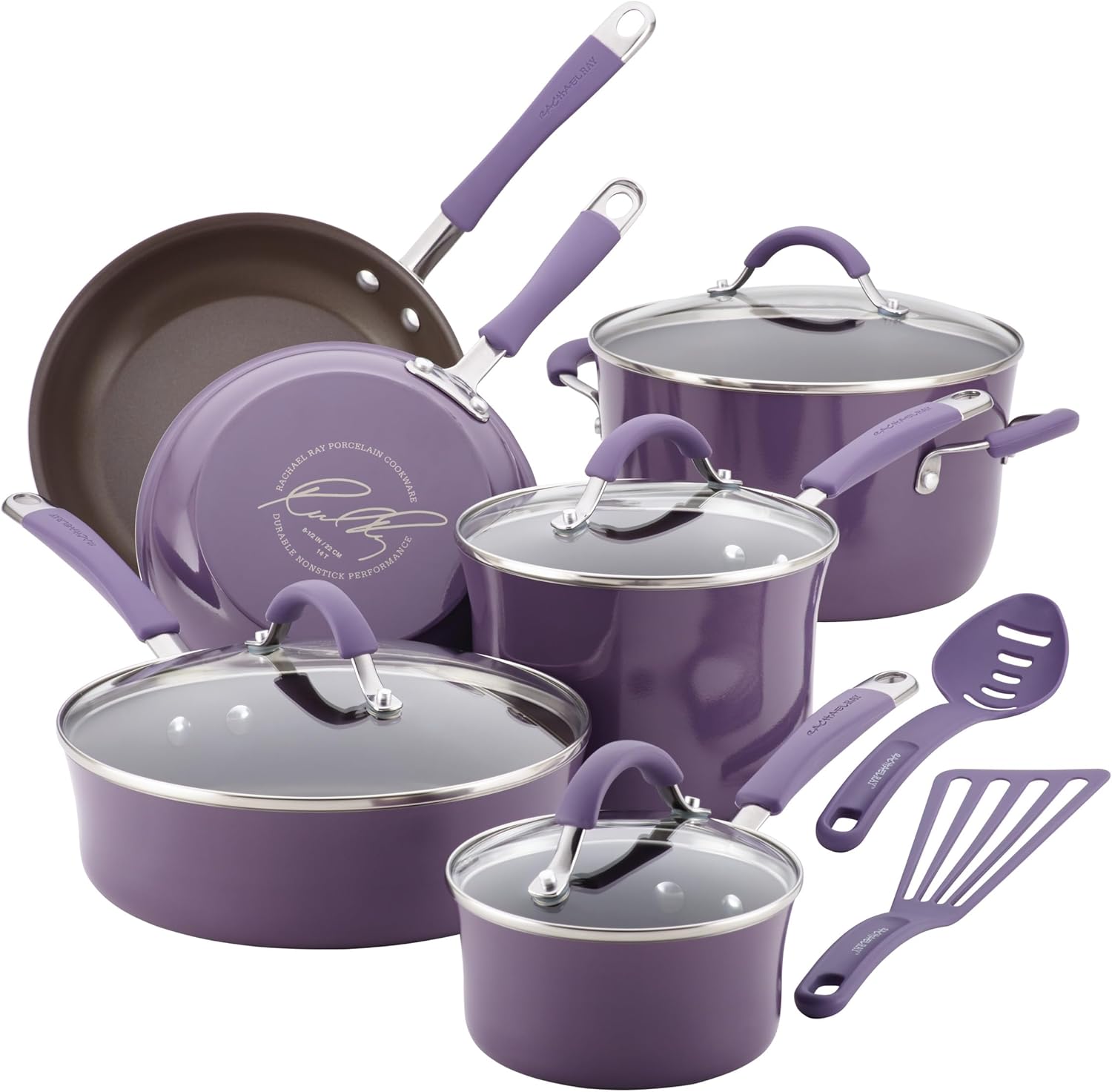 Rachael Ray Cucina Nonstick Cookware Pots and Pans Set, 12 Piece, Agave Blue