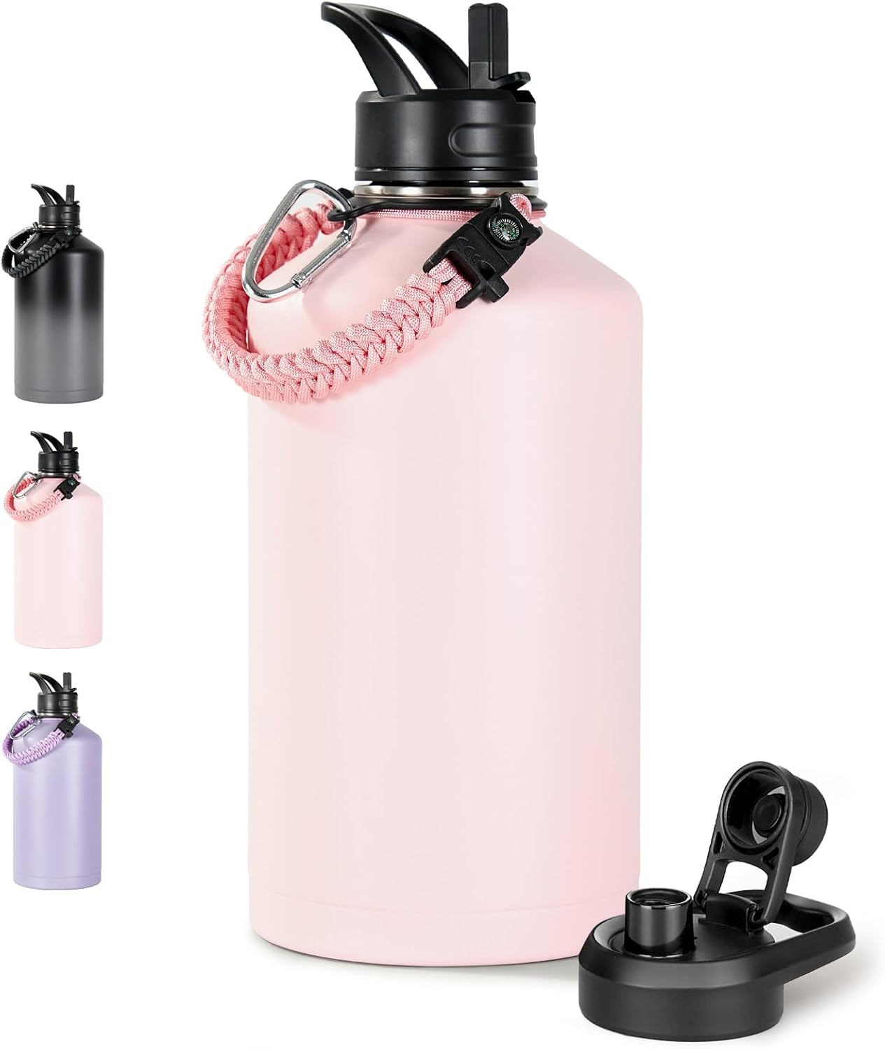 24 oz Insulated Water Bottle with Handle, 304 Stainless Steel Water Bottles with Wide Mouth, Double Wall Vacuum Sports Water Bottle, BPA Free, Keep Cold and Hot, Blue&Black