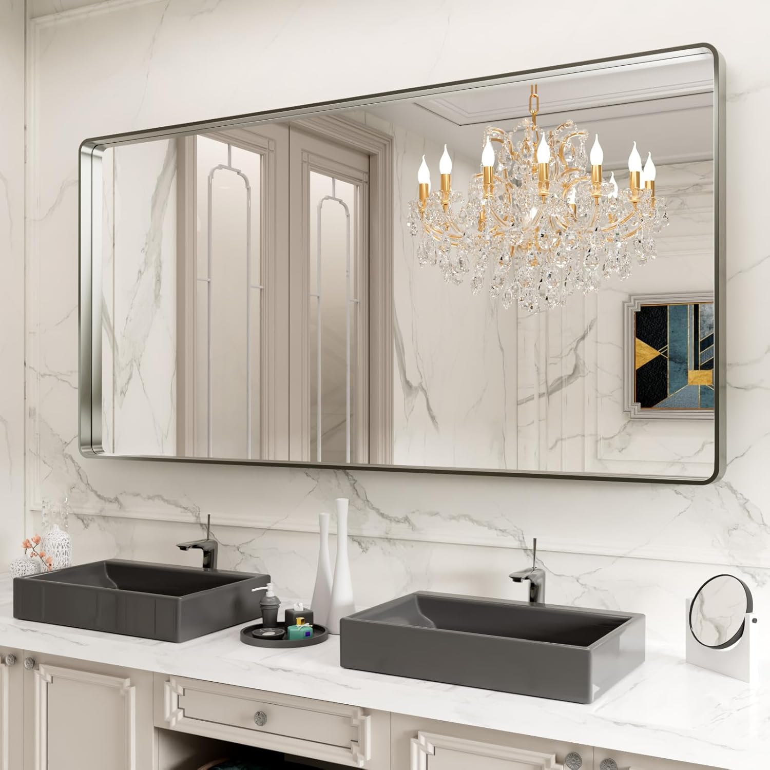 LOAAO 40X36 Inch Black Metal Framed Bathroom Mirror for Wall, Matte Black Bathroom Vanity Mirror Farmhouse, Anti-Rust, Tempered Glass, Hangs Horizontally or Vertically