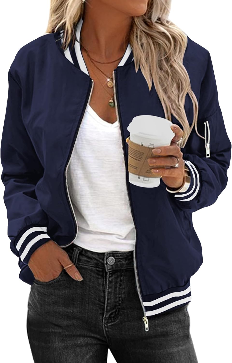 Zeagoo Women's Bomber Jacket Casual Coat Zip Up Spring Fall Clothes with Pockets S-XXL