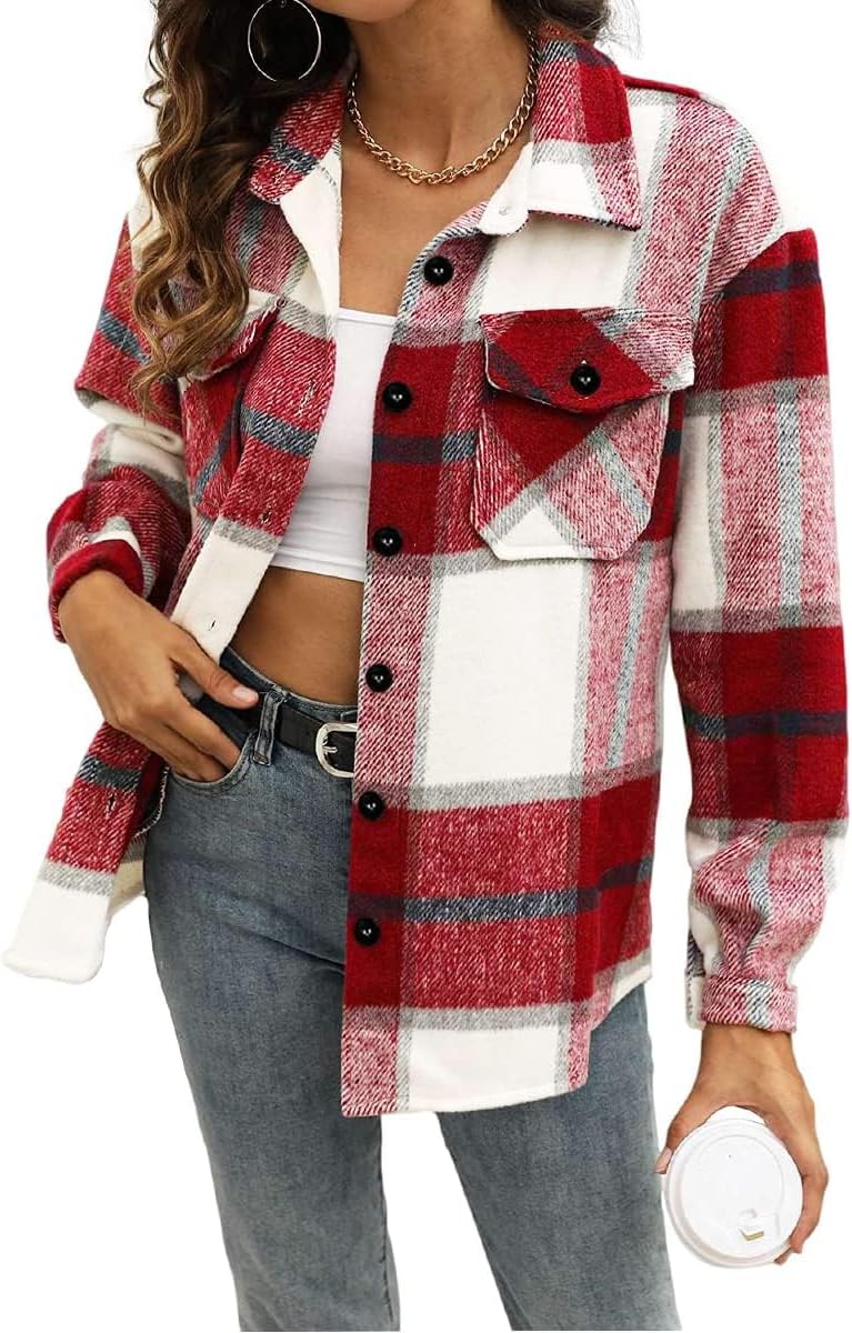 AUTOMET Shackets for Women Plaid Flannel Shirts Fall Winter Jackets Cute Tops Trendy Western Cowgirl Outfits Teen Girls Coats