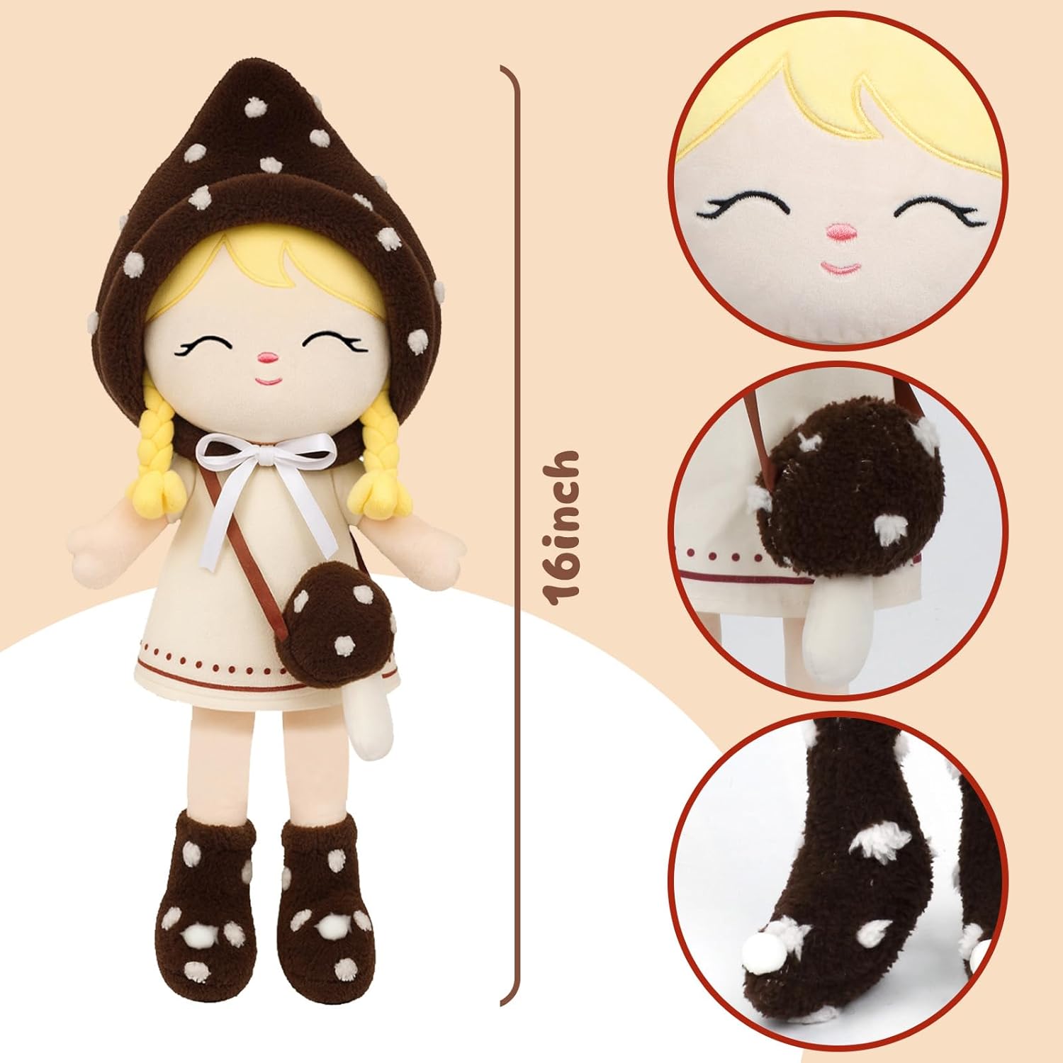 Soft Baby Doll Toys (16'') Baby Rag Doll for Girls Birthday Cuddly Plush Toys for Toddler Kids (Mushroom Girl)