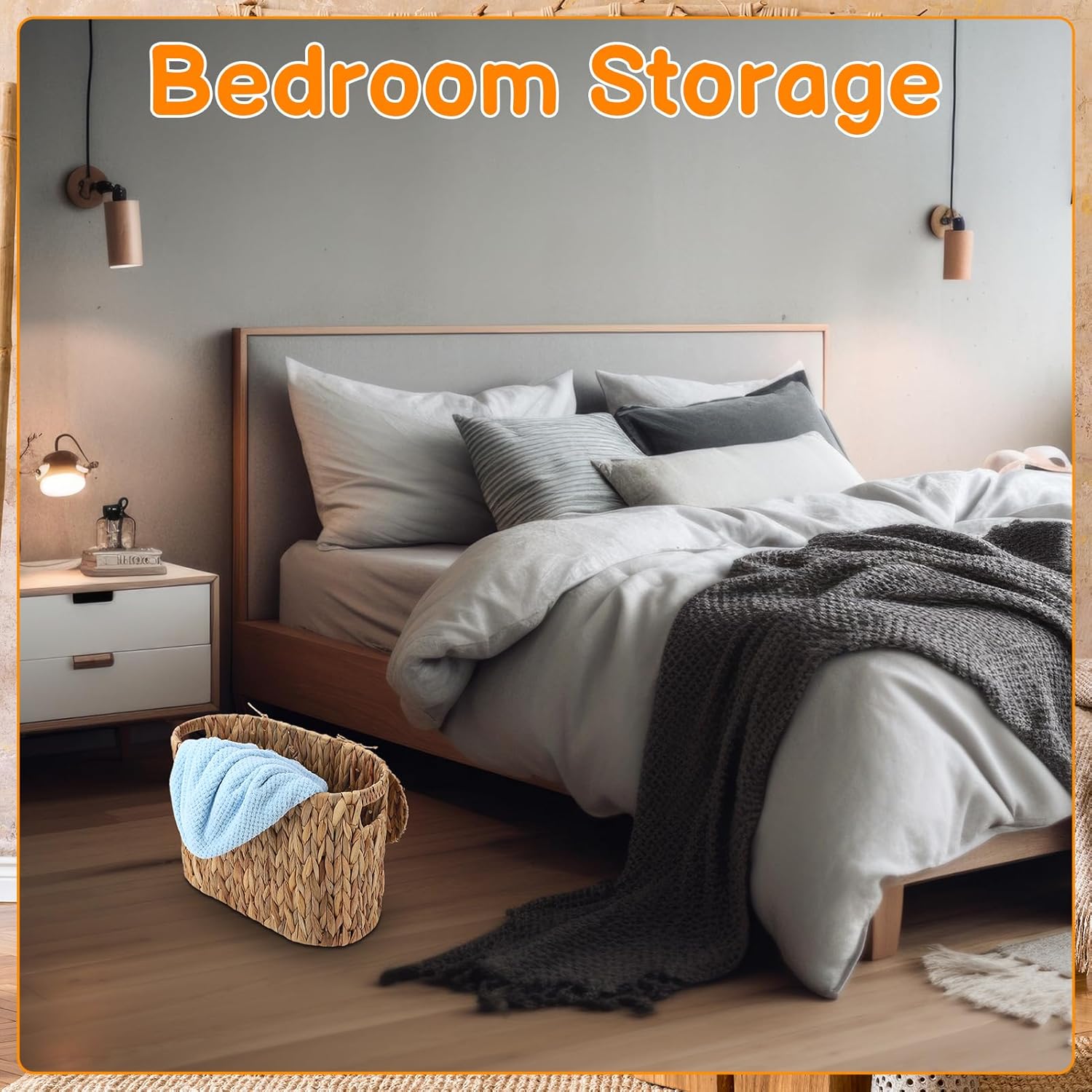 2 Pcs Toilet Paper Storage Baskets with Lids and Built-in Handles Water Hyacinth Toilet Paper Baskets for Bathroom Home Accessories Organizer