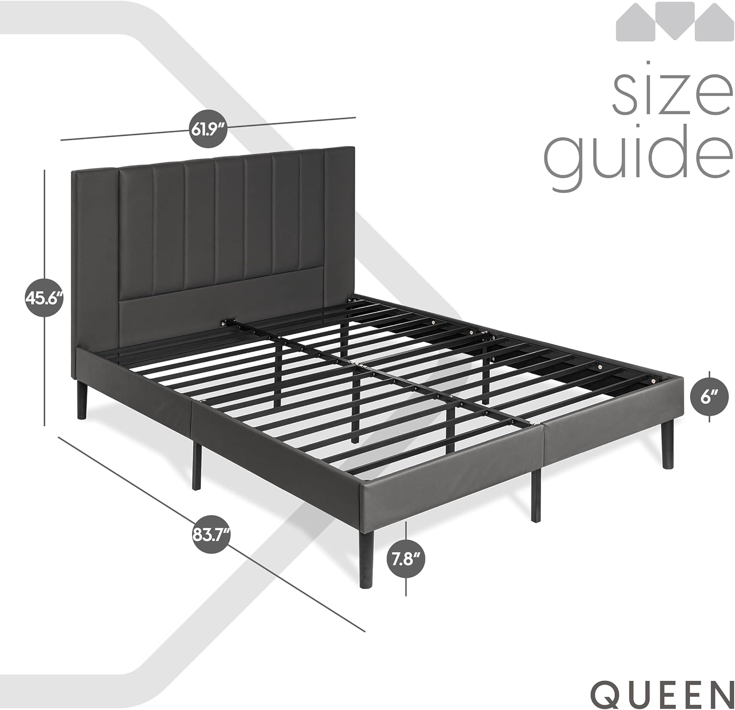 Milliard Queen Bedroom Bundle: Upholstered Platform Bed Frame with Headboard + 14 Inch Hybrid Mattress in a Box, Memory Foam Medium Firm, Grey, Complete Bed Set
