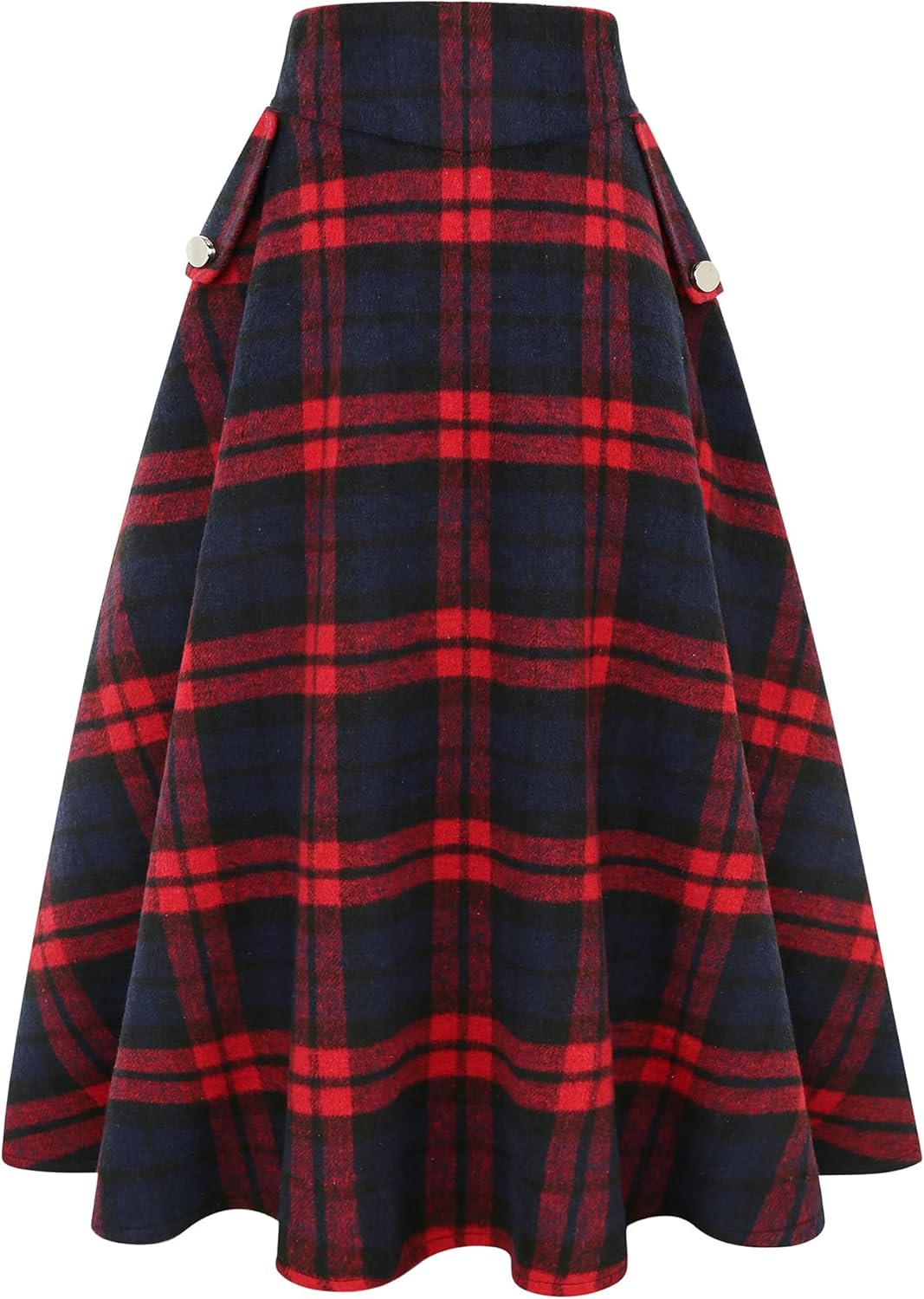 IDEALSANXUN Women’s Fall Winter High Waisted Wool Plaid A-line Long Skirt