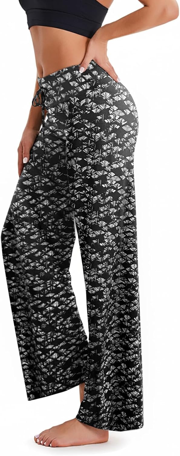 TNNZEET 3 Pack Women's Wide Leg Pants with Pockets - Casual Loose Yoga Trouser Pants Sweatpants Palazzo Lounge Pajama Pants