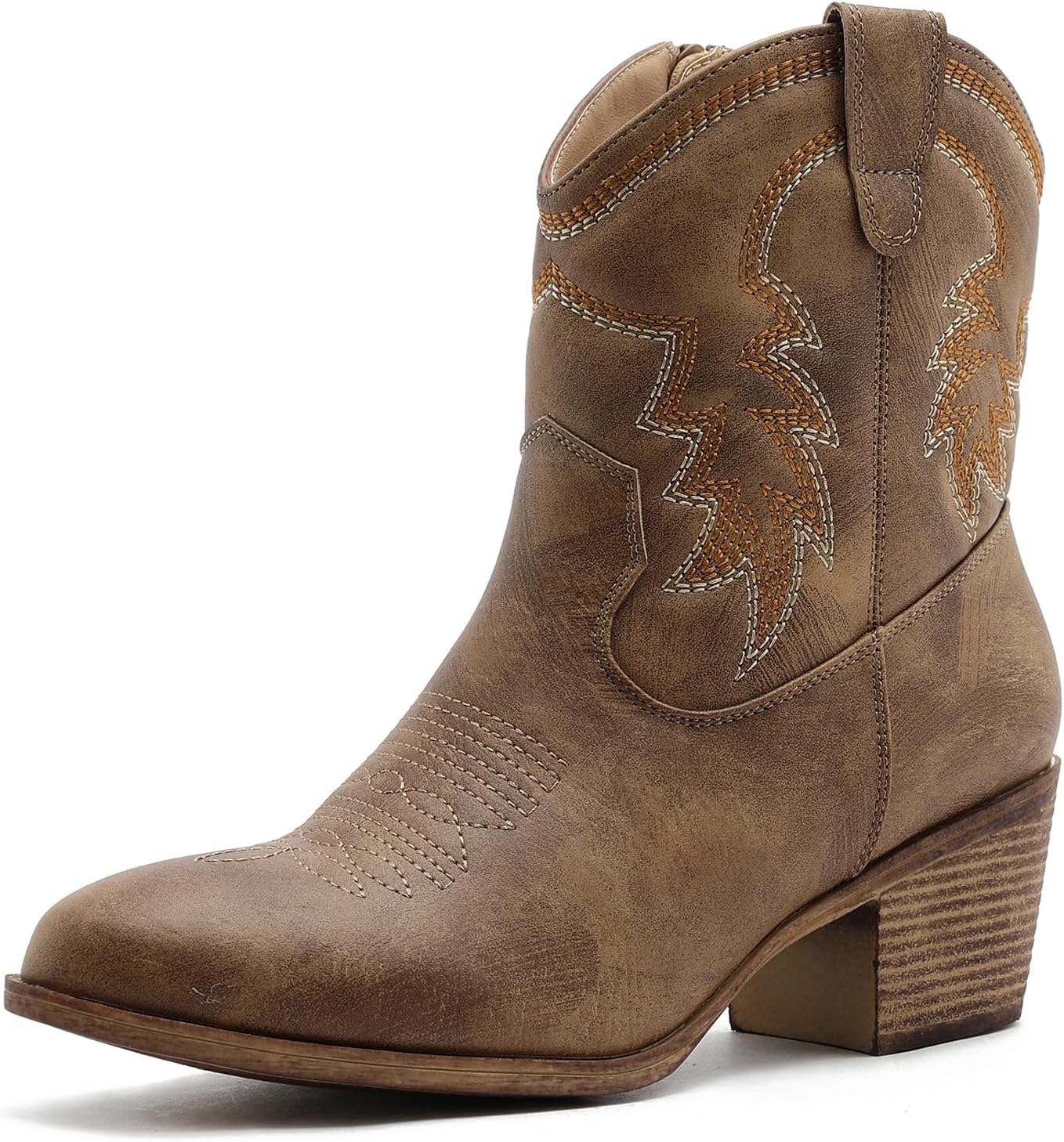 GLOBALWIN Women’s Cowgirl Boots Ankle Brown Cowboy Boots With Embroidered Stitching Low Heel Comfortable Western Boots For Country Outfits