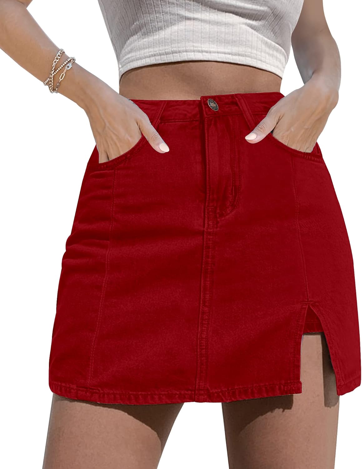 luvamia Skorts Skirts for Women Denim Mini Skirt Side Slit with High Waisted Jean Shorts Stretchy