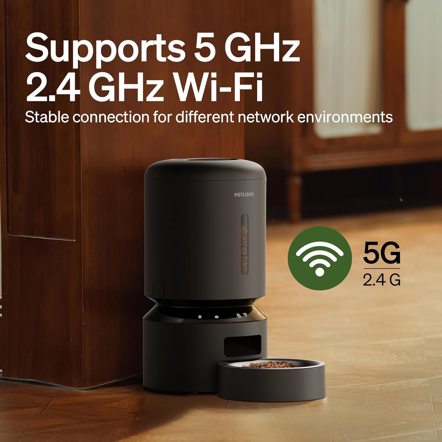 PETLIBRO Automatic Cat Feeder, 5G WiFi Automatic Dog Food Dispenser with Freshness Preservation, 5L Timed Pet Feeder with Low Food Sensor, Up to 10 Meals Per Day, Granary Black