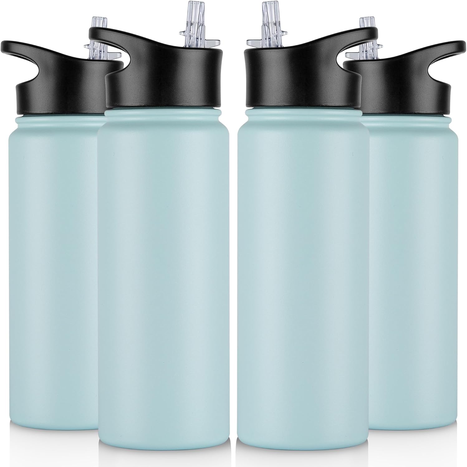 40 oz Insulated Water Bottle with Straw, Stainless Steel Sports Water Bottles with 2 Lids (Straw and Wide Mouth lid), Double Wall Vacuum, Leakproof, BPA-Free, Black