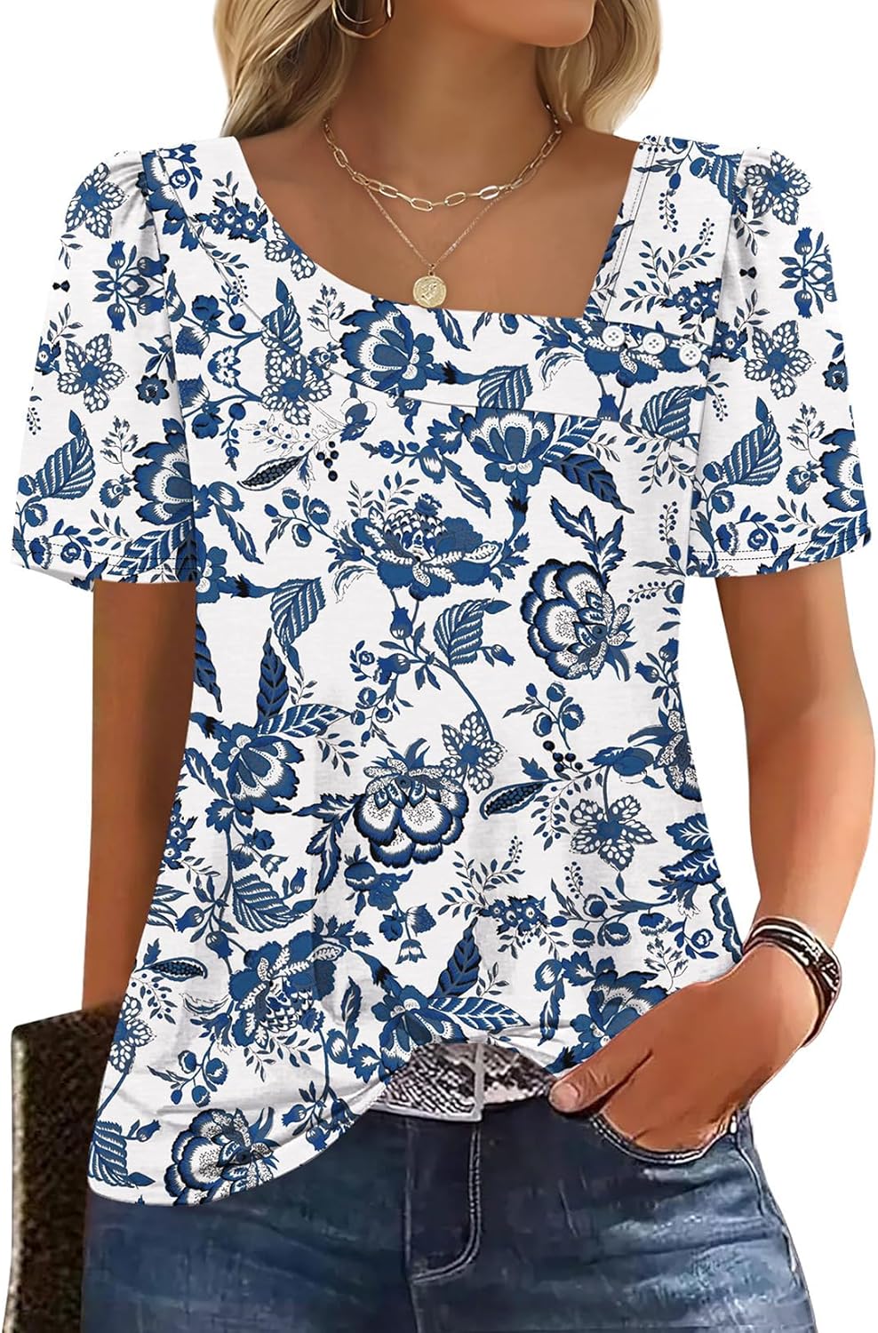 WIHOLL Womens Summer Tops Short Sleeve Shirts Square Neck Spring Outfits 2026 Fashion Clothing Blouses