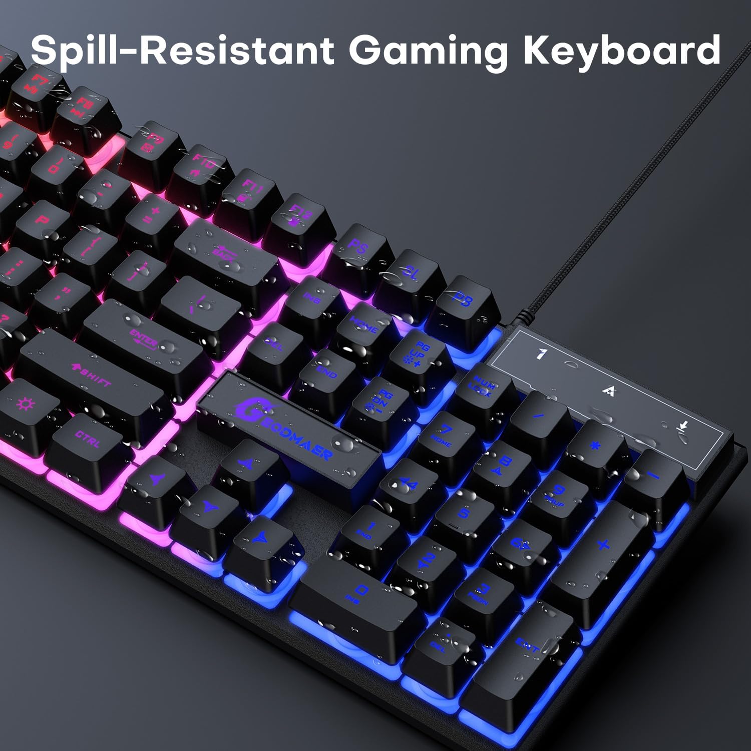 104 Keys Gaming Keyboard, Full Size LED Backlit Wired Keyboard with Multimedia Keys, Anti-Ghosting, Spill-Resistant Membrane Gaming Keyboard for PC Laptop