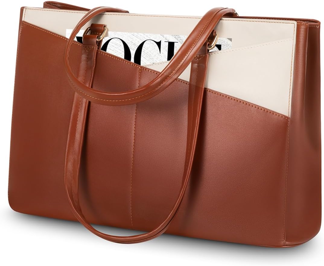 LOVEVOOK Laptop Tote Bag for Women 15.6 Inch Waterproof Leather Computer Bags Business Office Work Briefcase Black