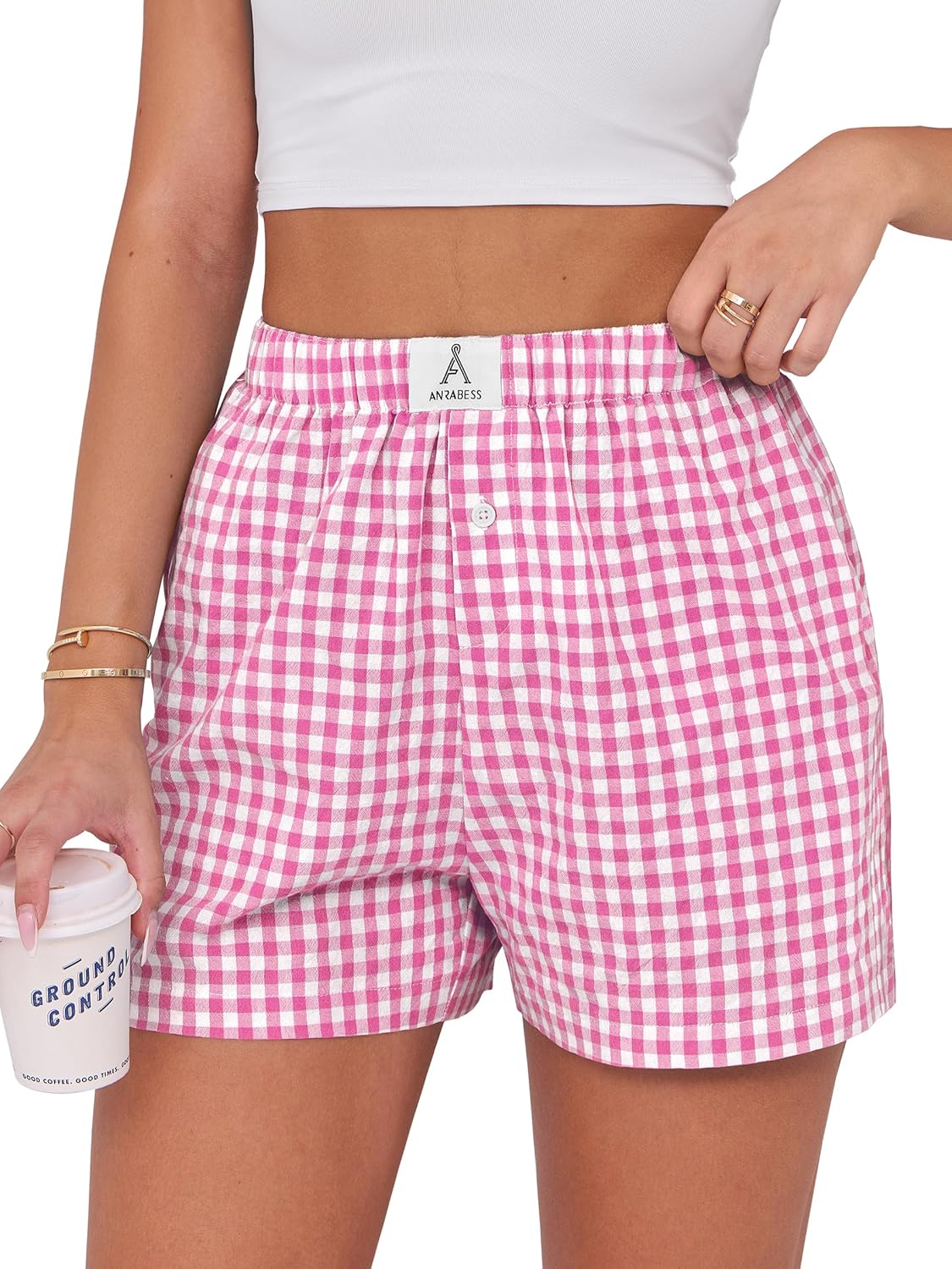 ANRABESS Boxer Shorts for Women Gingham Pajama 2026 Summer Casual Lounge Sleep Plaid Shorts Y2K Beach Bottoms