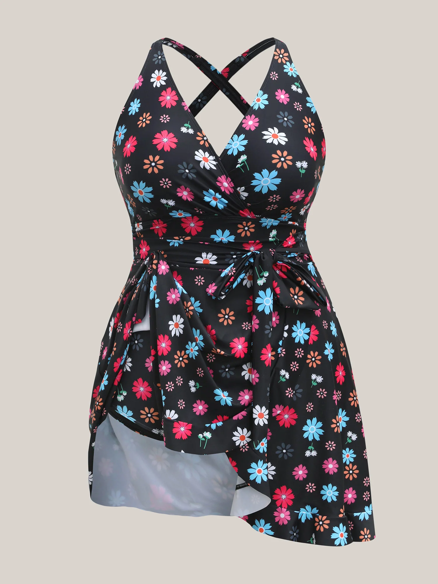 Colorful Floral Print Fit Flare Swim Dress