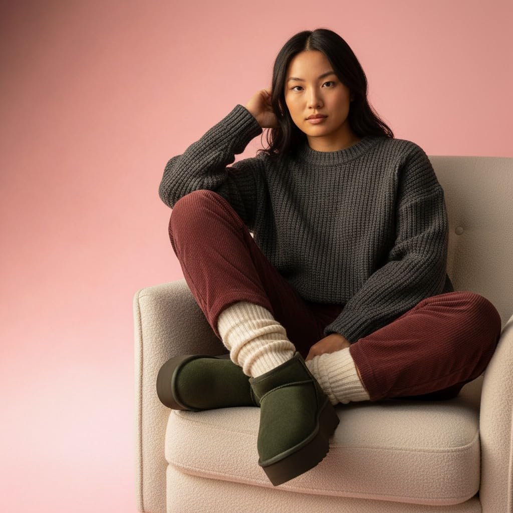 CUSHIONAIRE Hippy Women’s Platform Ankle Boots – Genuine Suede, Faux Fur Lining, Cozy Winter Slip-On Design, Comfortable Footwear with Wide Widths Available