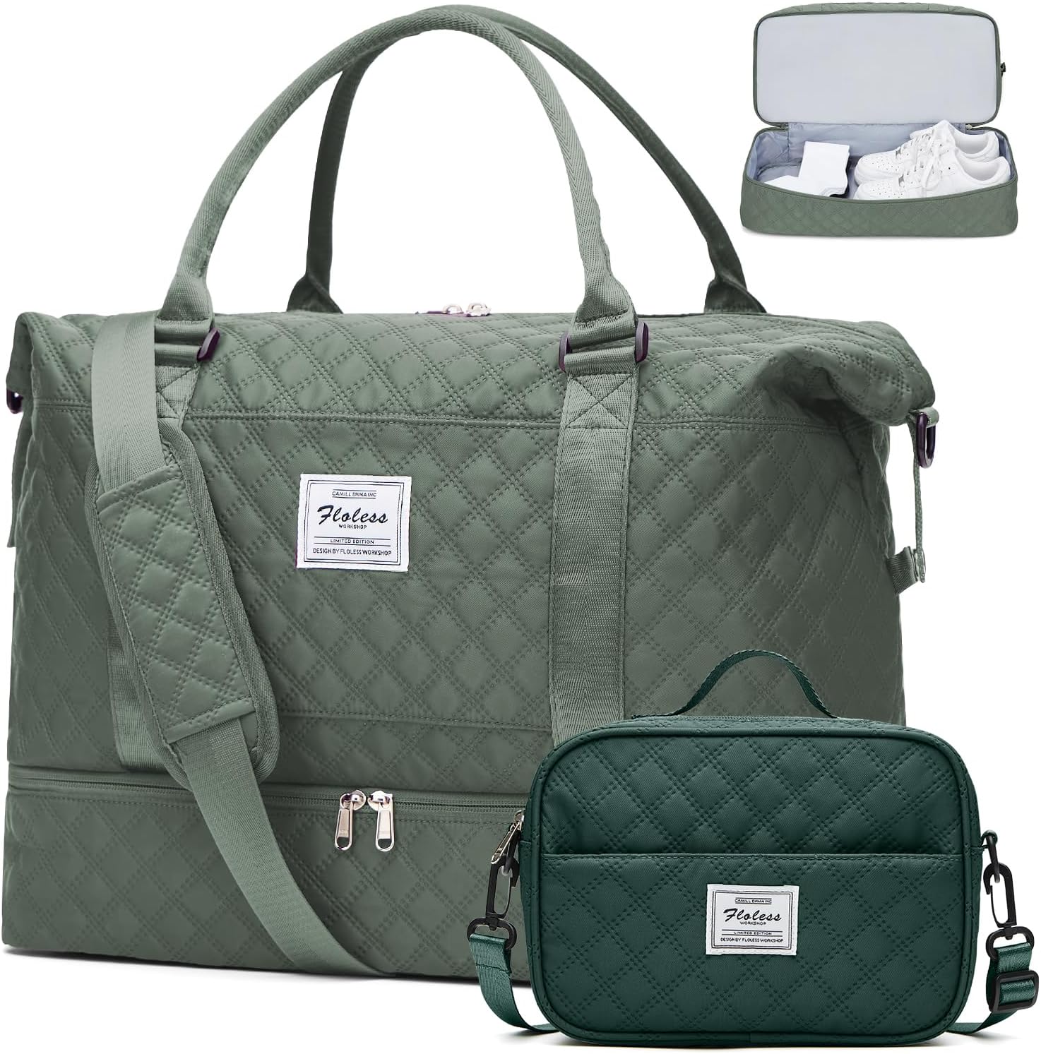 Weekender Bags for Women,Personal Item Travel Bag with Shoes Compartment,Overnight Travel Duffel Bag with Toiletry Bag