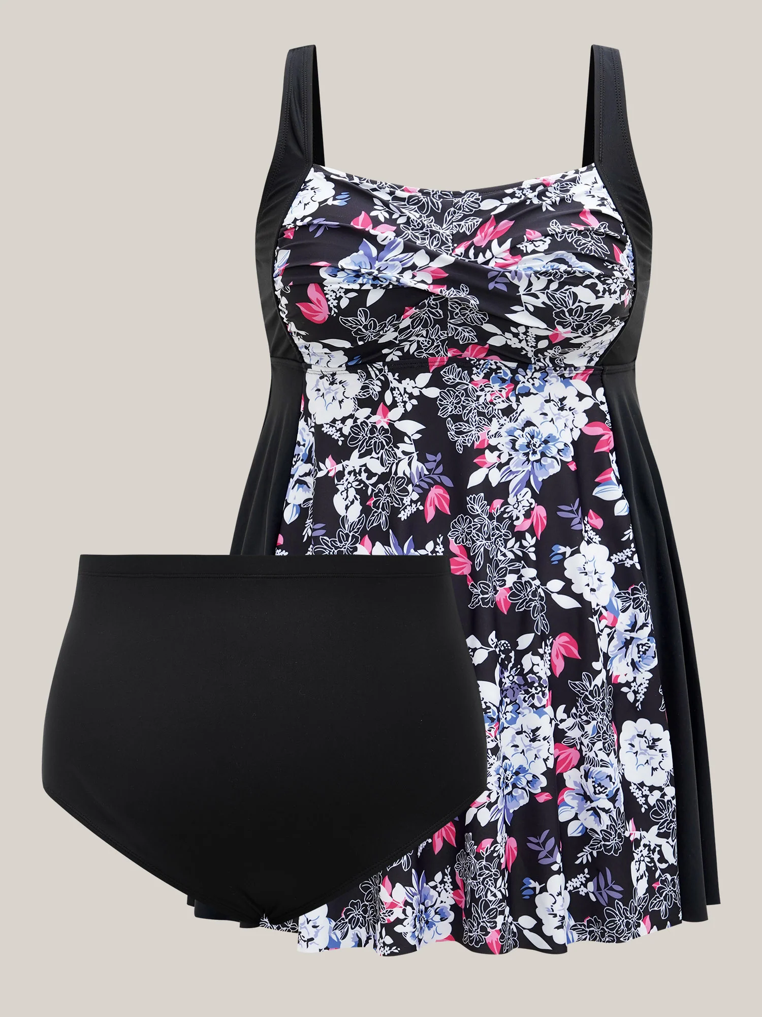 Floral Color-Block Twist Front Swim Dress