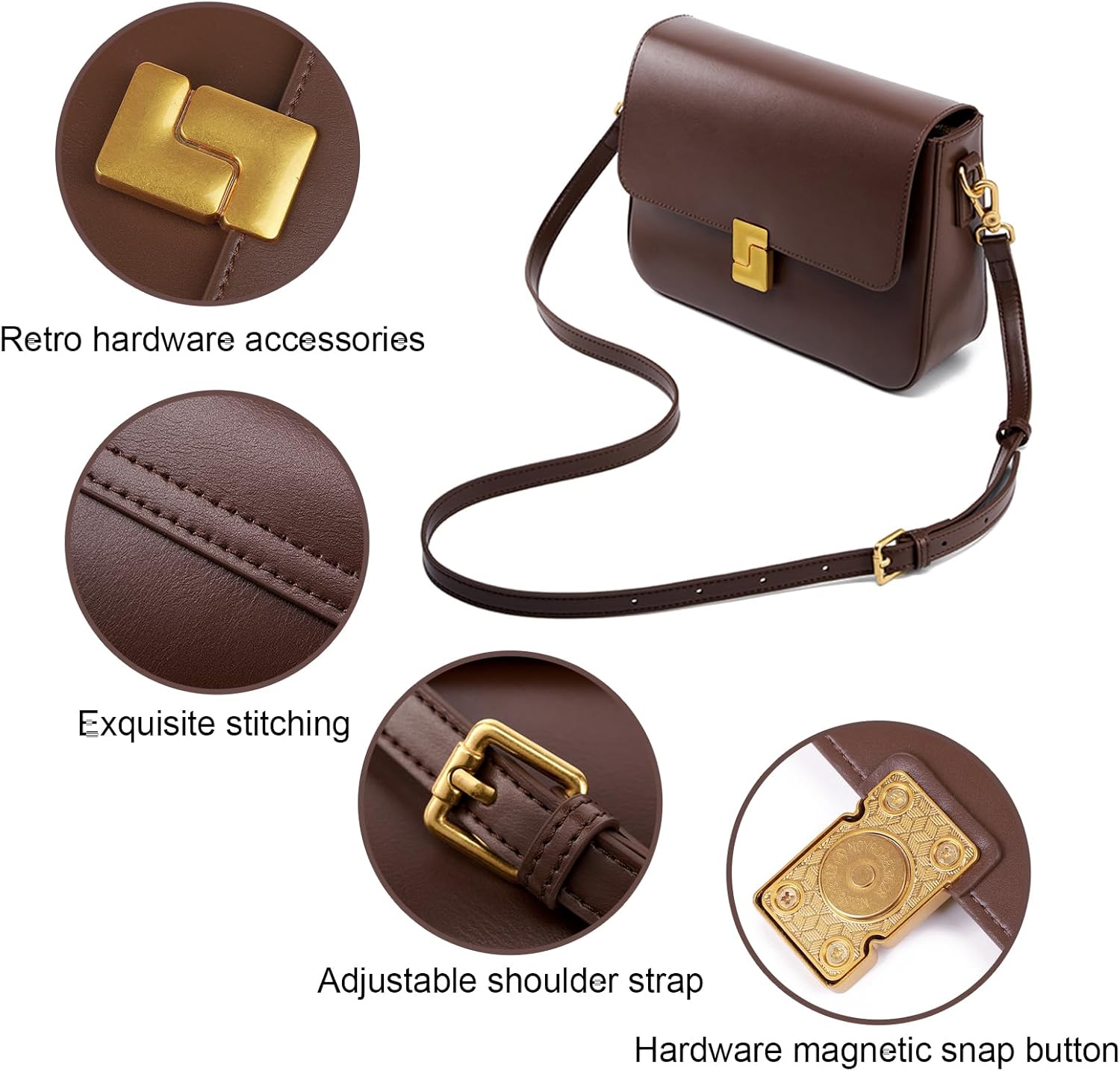 Shoulder Bags for Women, Leather Crossbody Purses Vintage Handbags-Adjustable Strap Leather Crossbody for Travel