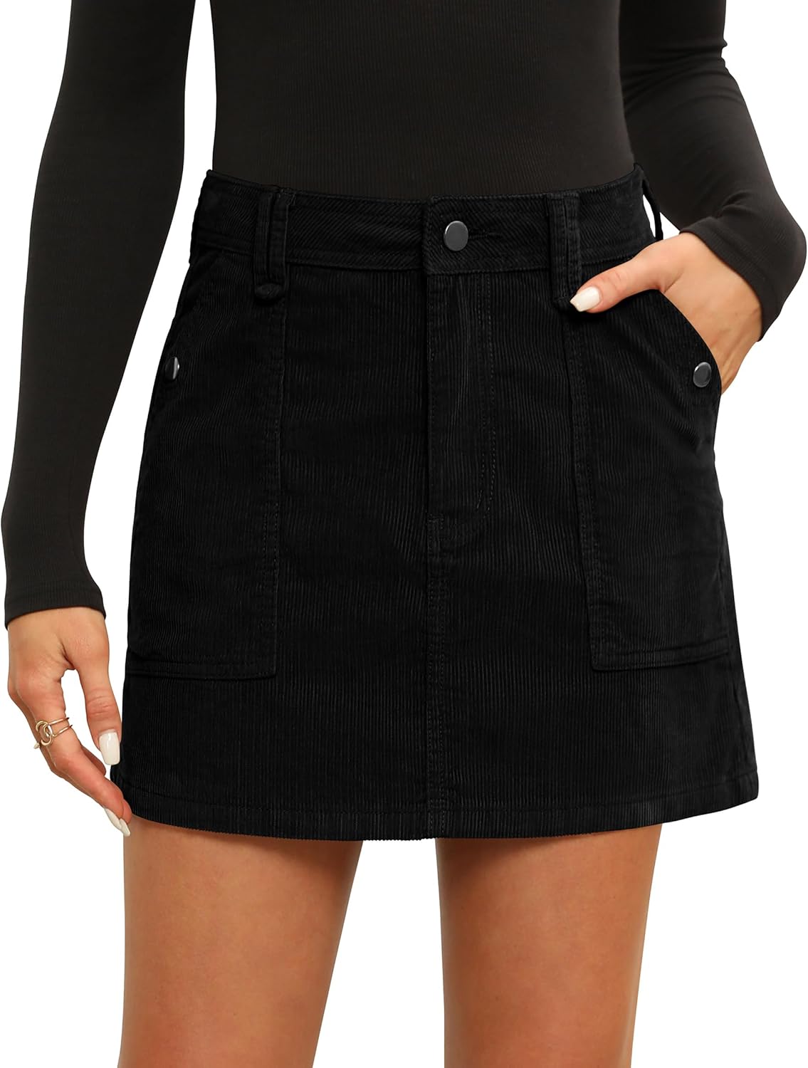 Fengbay Corduroy Skirt Women Casual High Waist Fall Winter A Line Mini Skirts for Women with Pocket