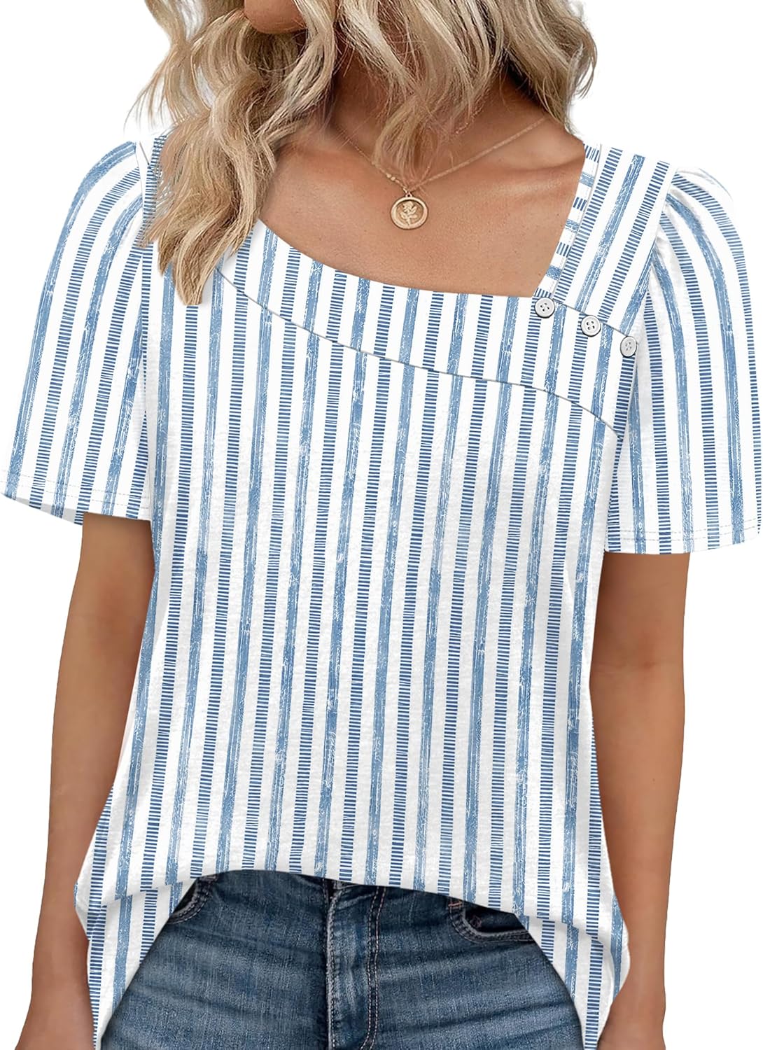 WIHOLL Womens Summer Tops Short Sleeve Shirts Square Neck Spring Outfits 2026 Fashion Clothing Blouses