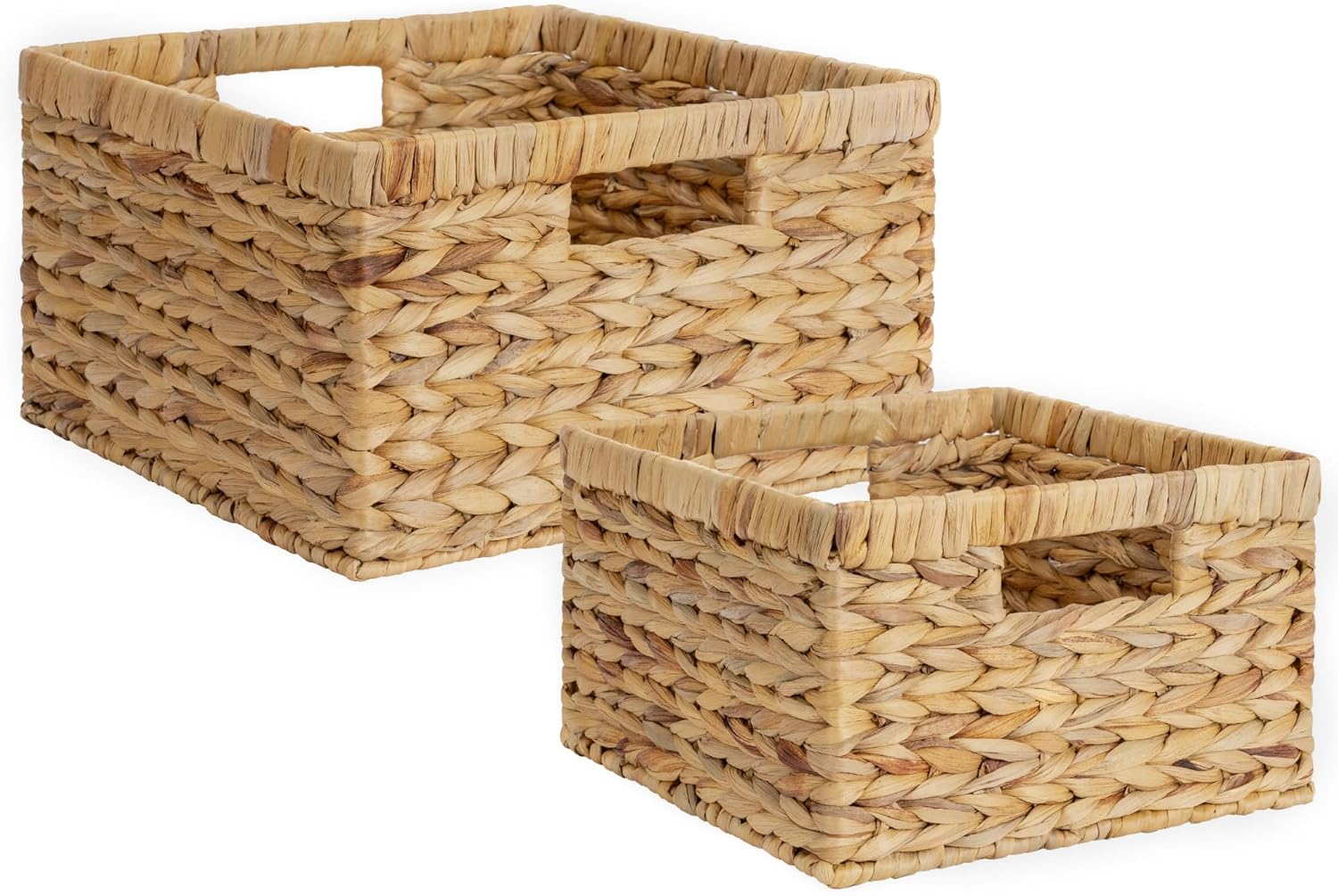 StorageWorks Wicker Basket, Baskets for Organizing, Storage Basket with Built-in Handles, Water Hyacinth Shelves (Medium 2-Pack, Natural Hyacinth)