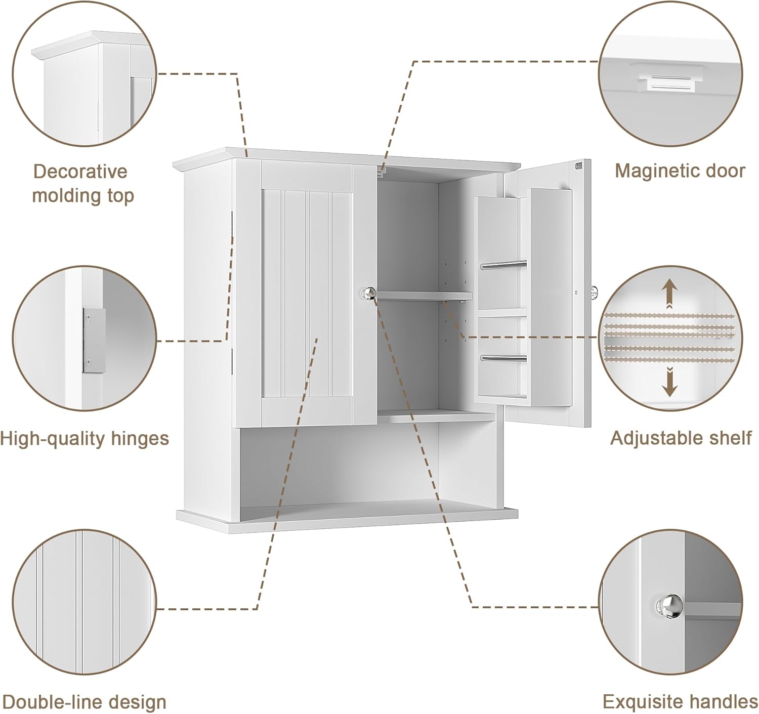 ChooChoo Kitchen Cabinet Wall Mounted, Laundry Room Cabinet with Door Shelves, Bathroom Wall Cabinet with Adjustable Shelf, Medicine Cabinet for Bathroom, Kitchen, Laundry Room, White